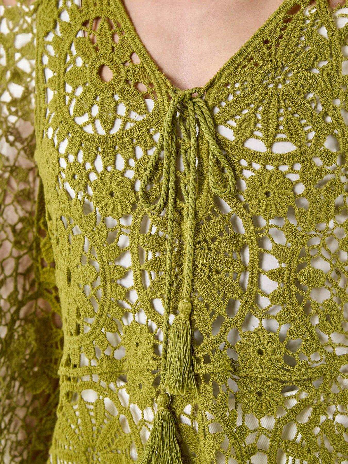 Image 4 of 5 of Roman Crochet Tie Front Knit Tunic