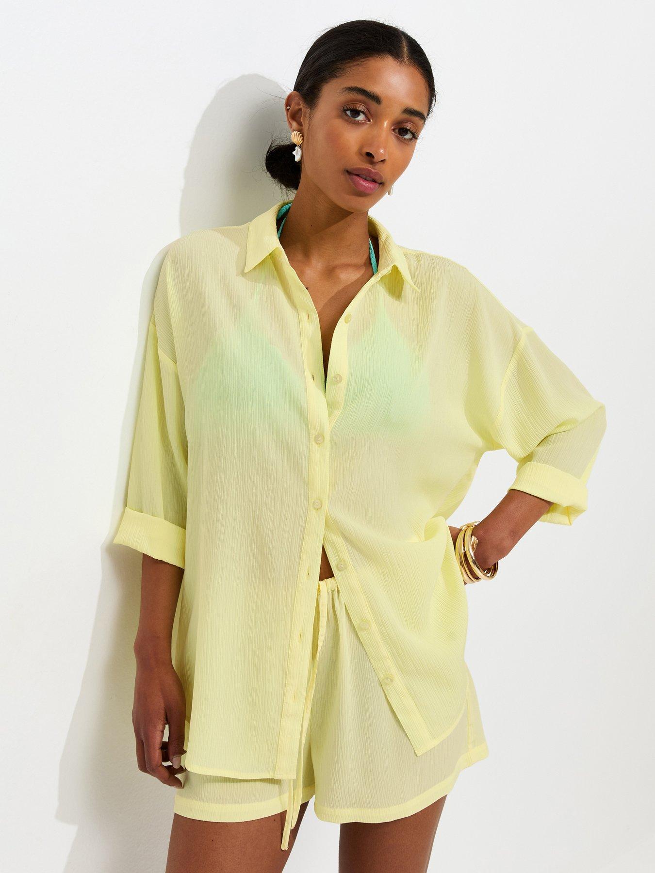 New Look Crinkled Co-Ord Beach Shirt - Light Yellow
