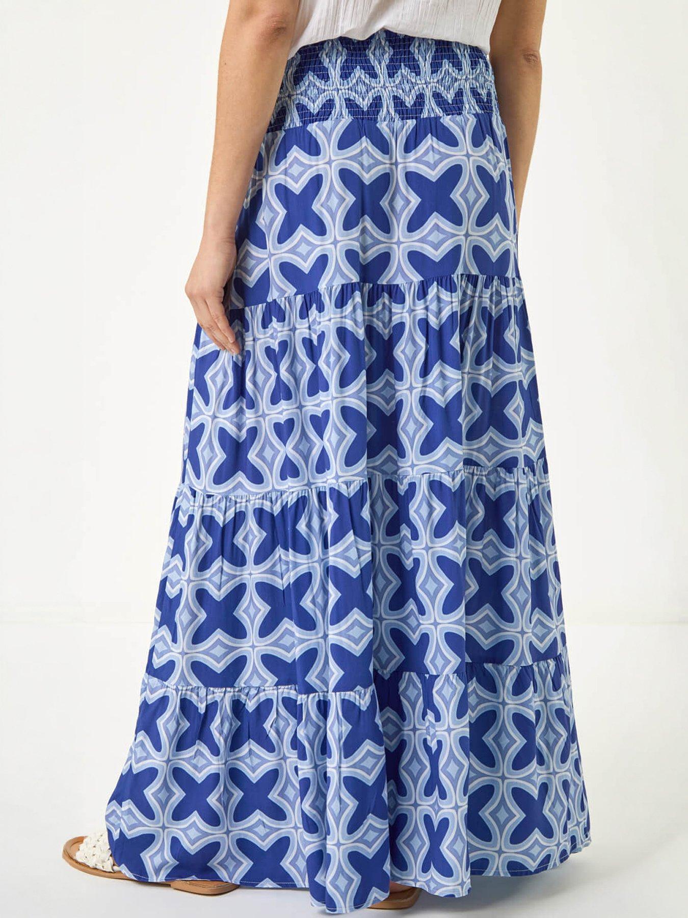 Image 2 of 5 of Roman Tile Print Shirred Maxi Skirt