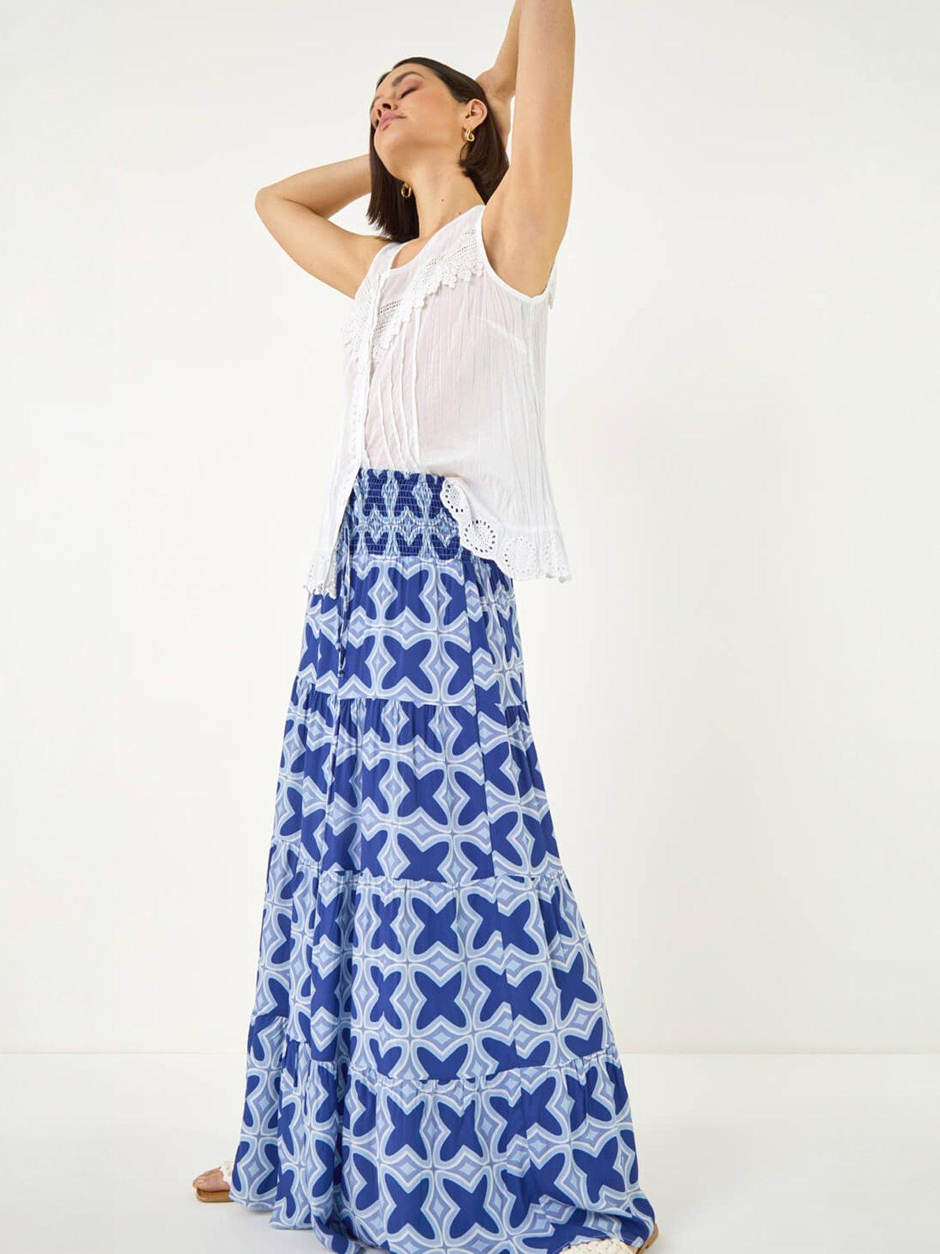 Image 5 of 5 of Roman Tile Print Shirred Maxi Skirt