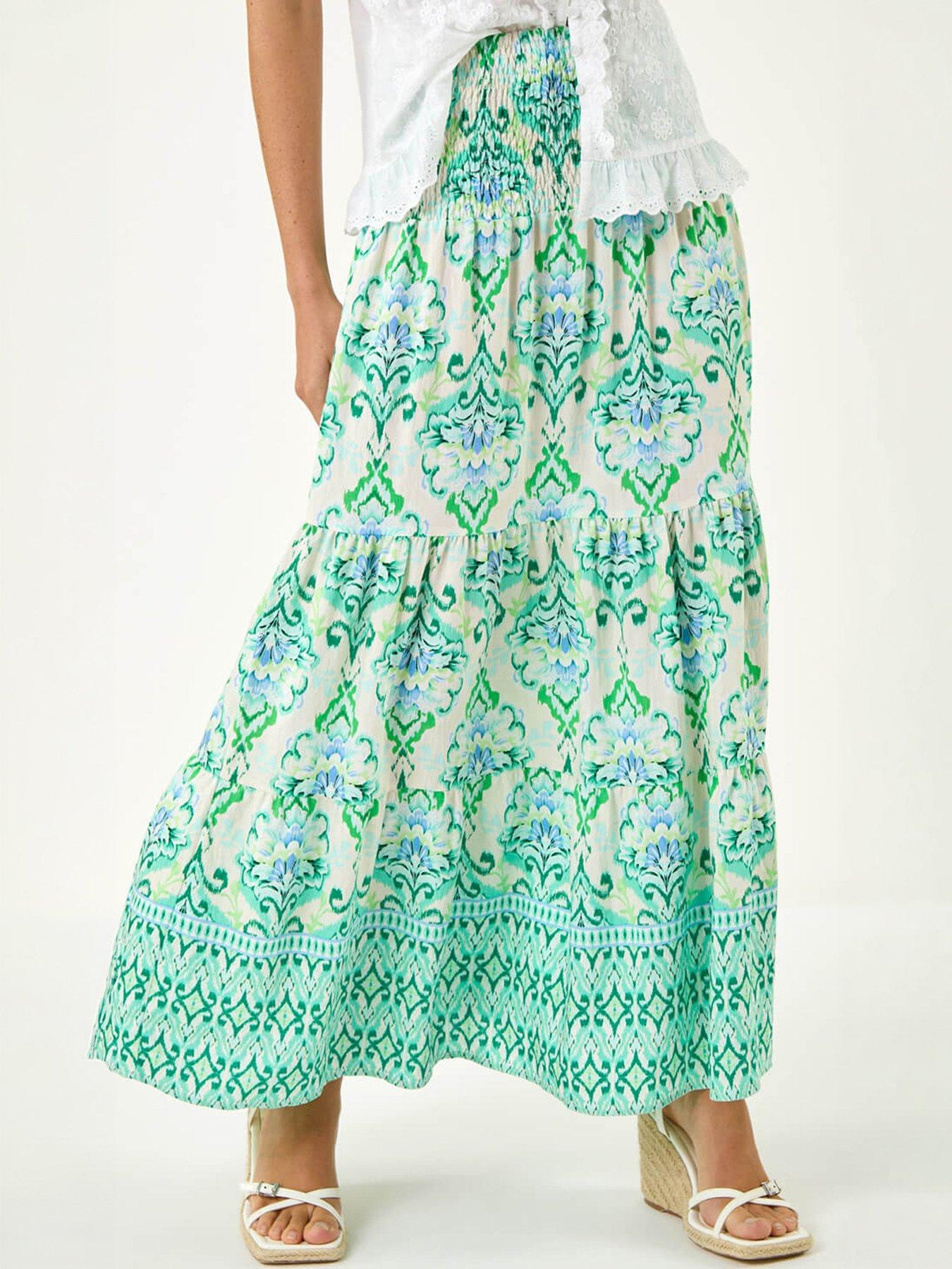 Roman Paisley Print Tiered Maxi Skirt