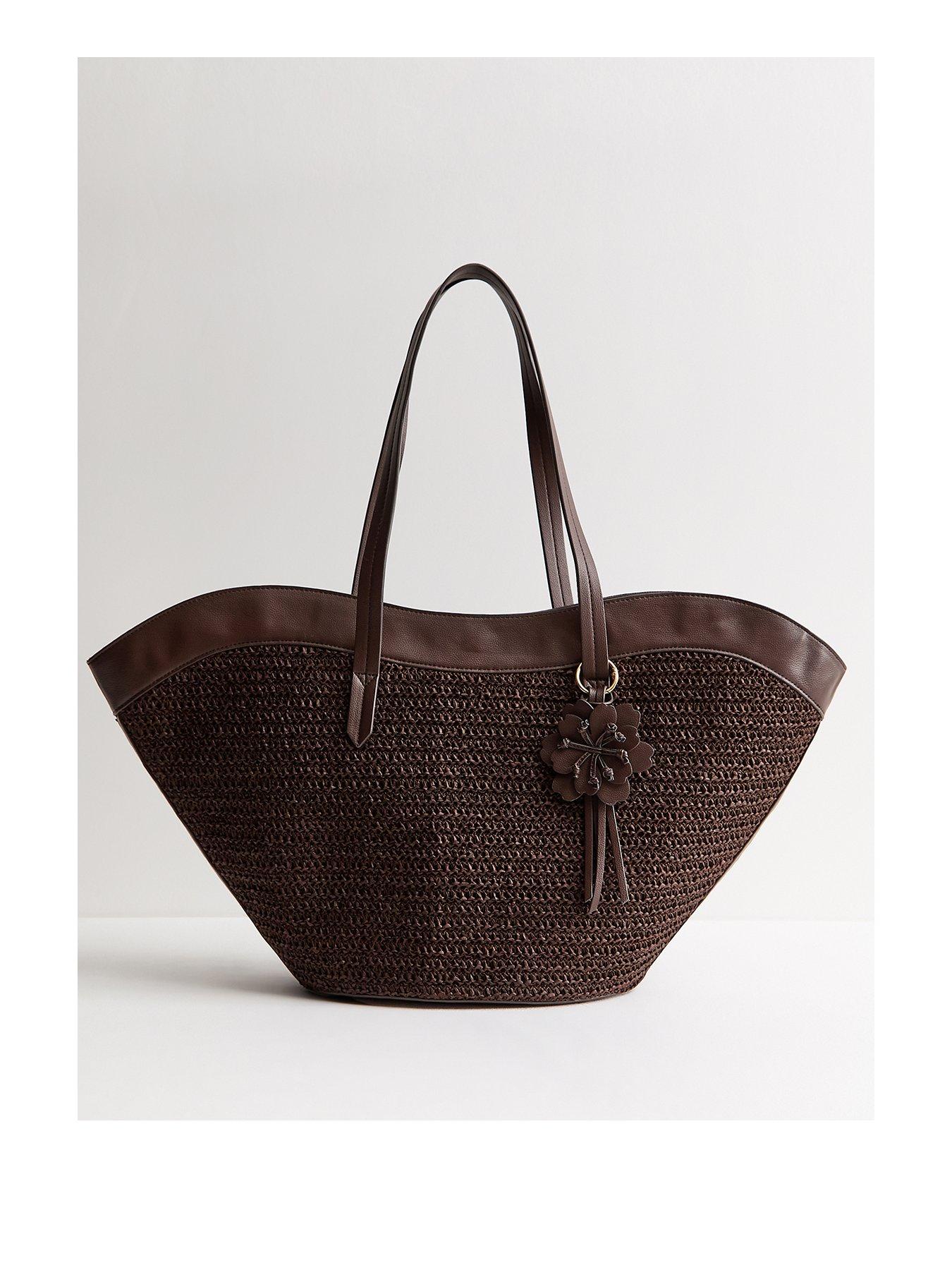 New Look Curved Woven Tote Bag - Dark Brown