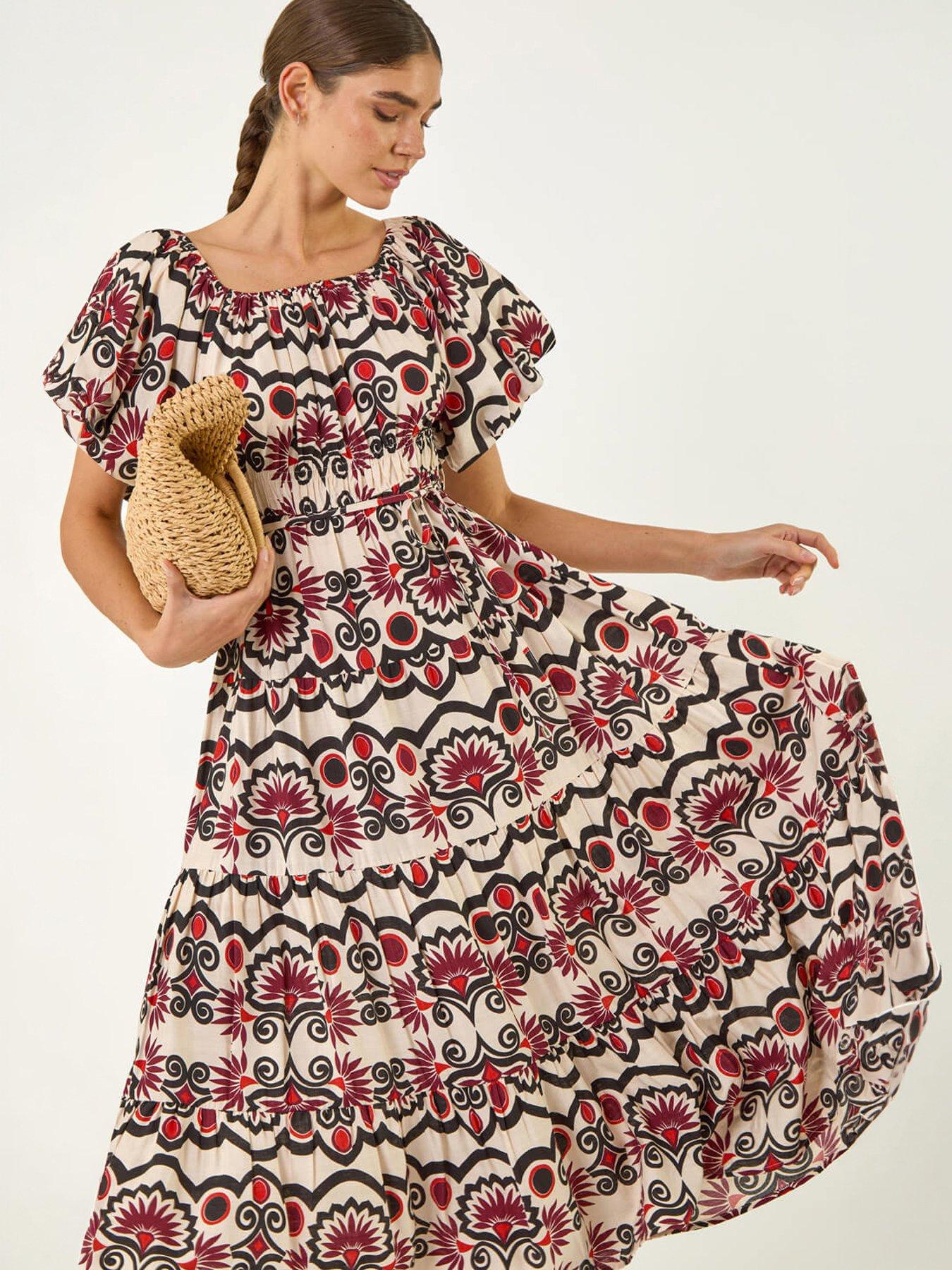 Image 1 of 5 of Roman Abstract Border Print Midi Dress