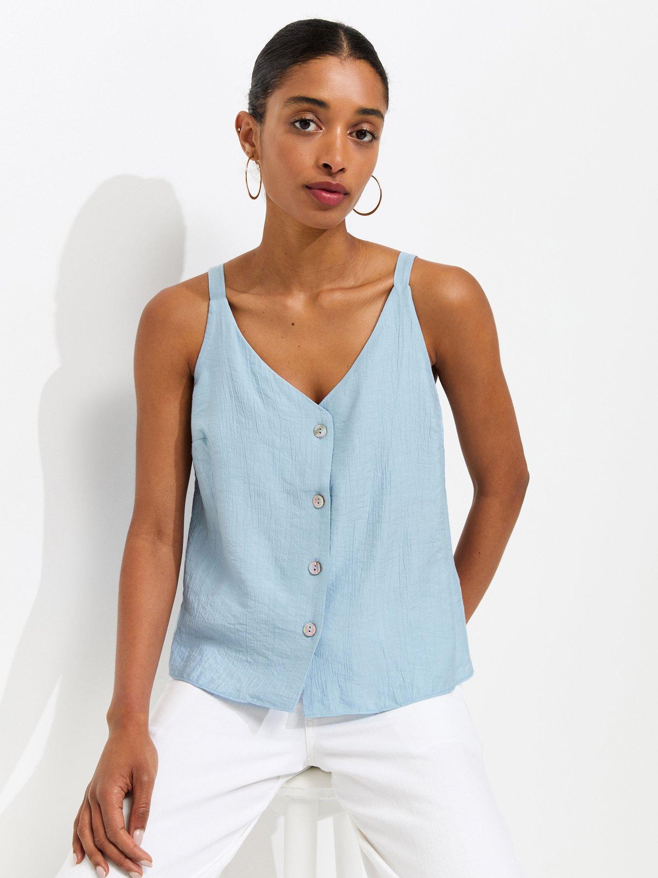 New Look Button Front V-Neck Cami Top - Light Blue