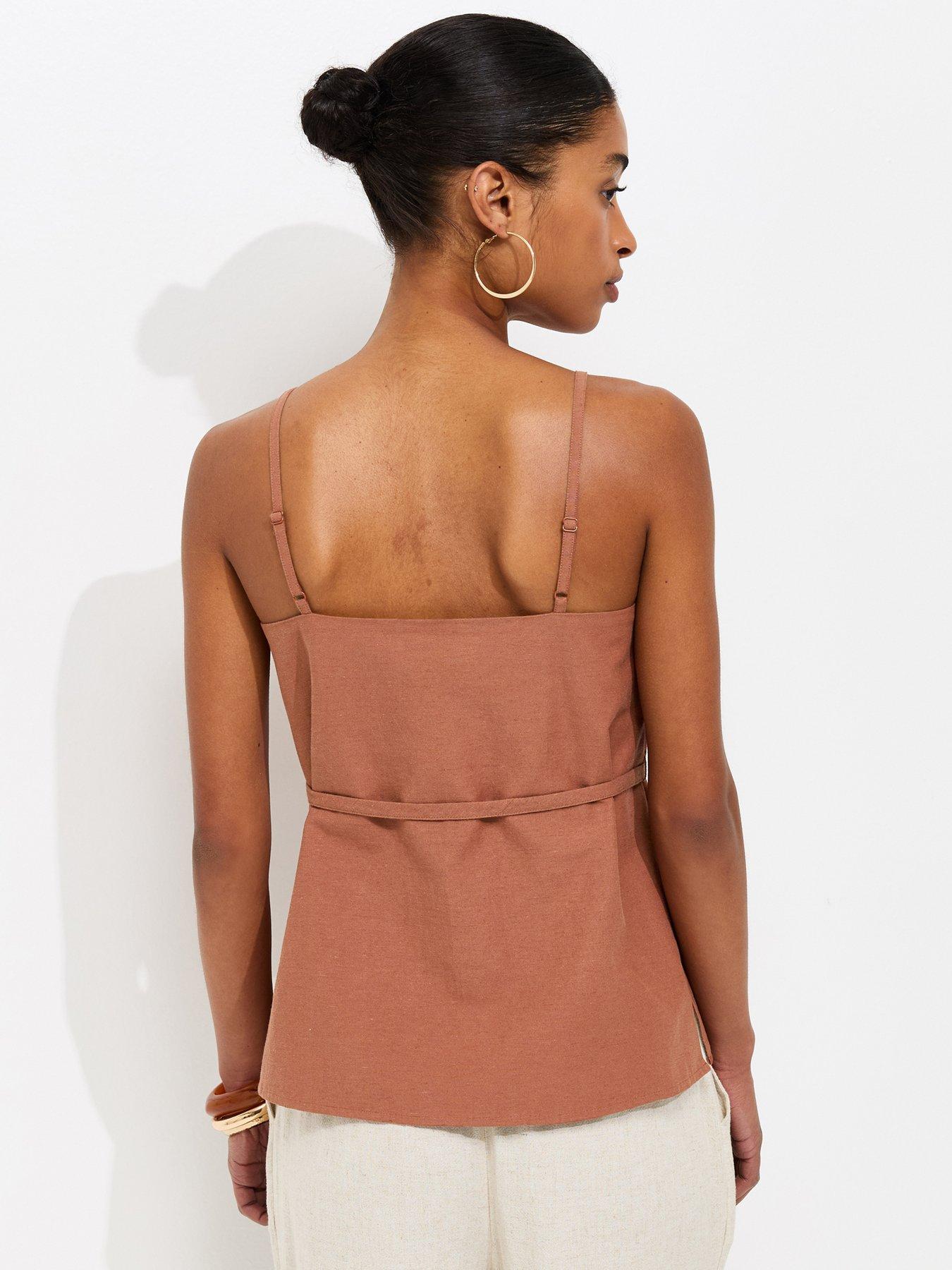 Image 2 of 5 of New Look Embroidered Belted Long Cami Top - Dark Brown