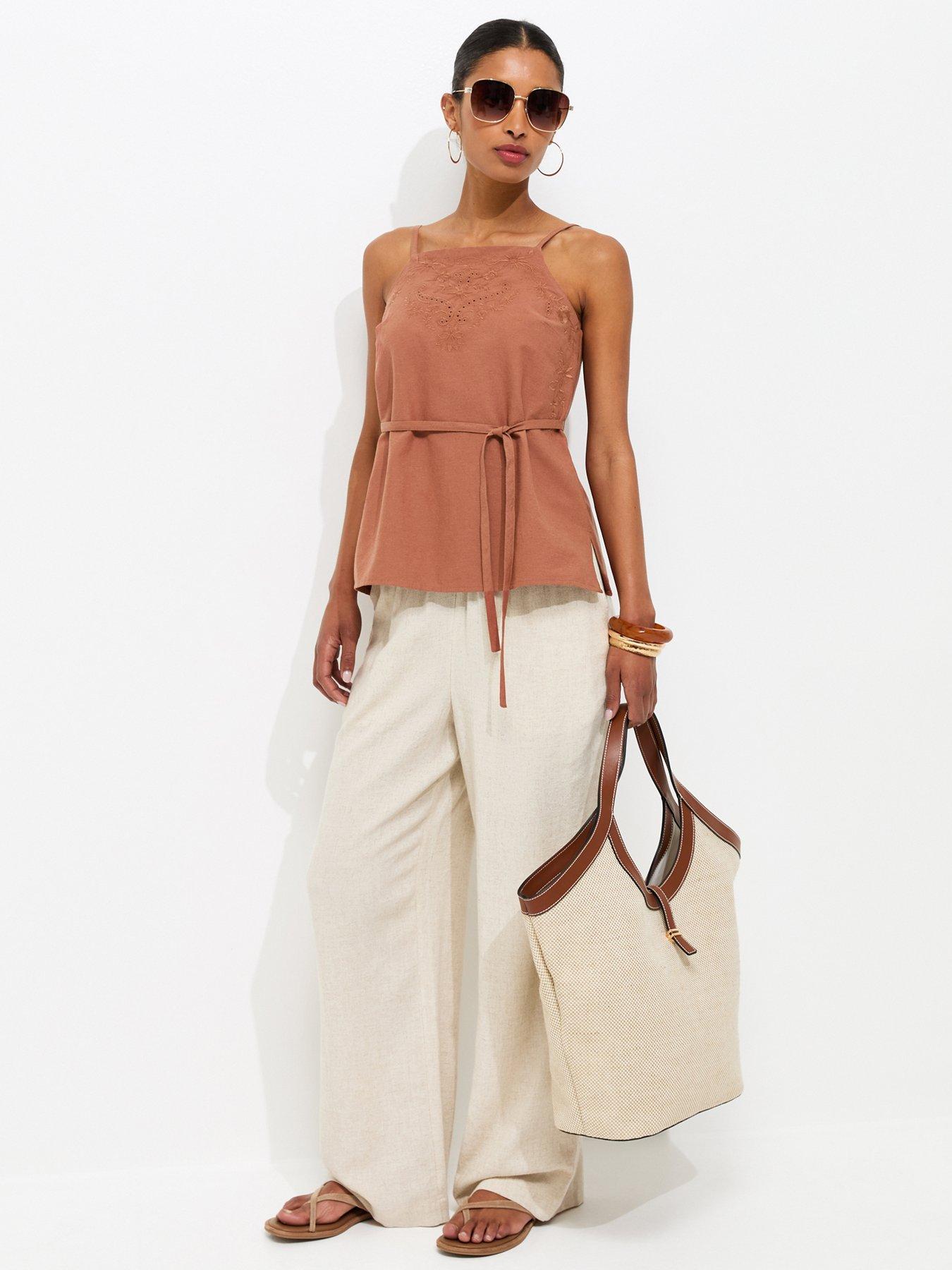 Image 3 of 5 of New Look Embroidered Belted Long Cami Top - Dark Brown