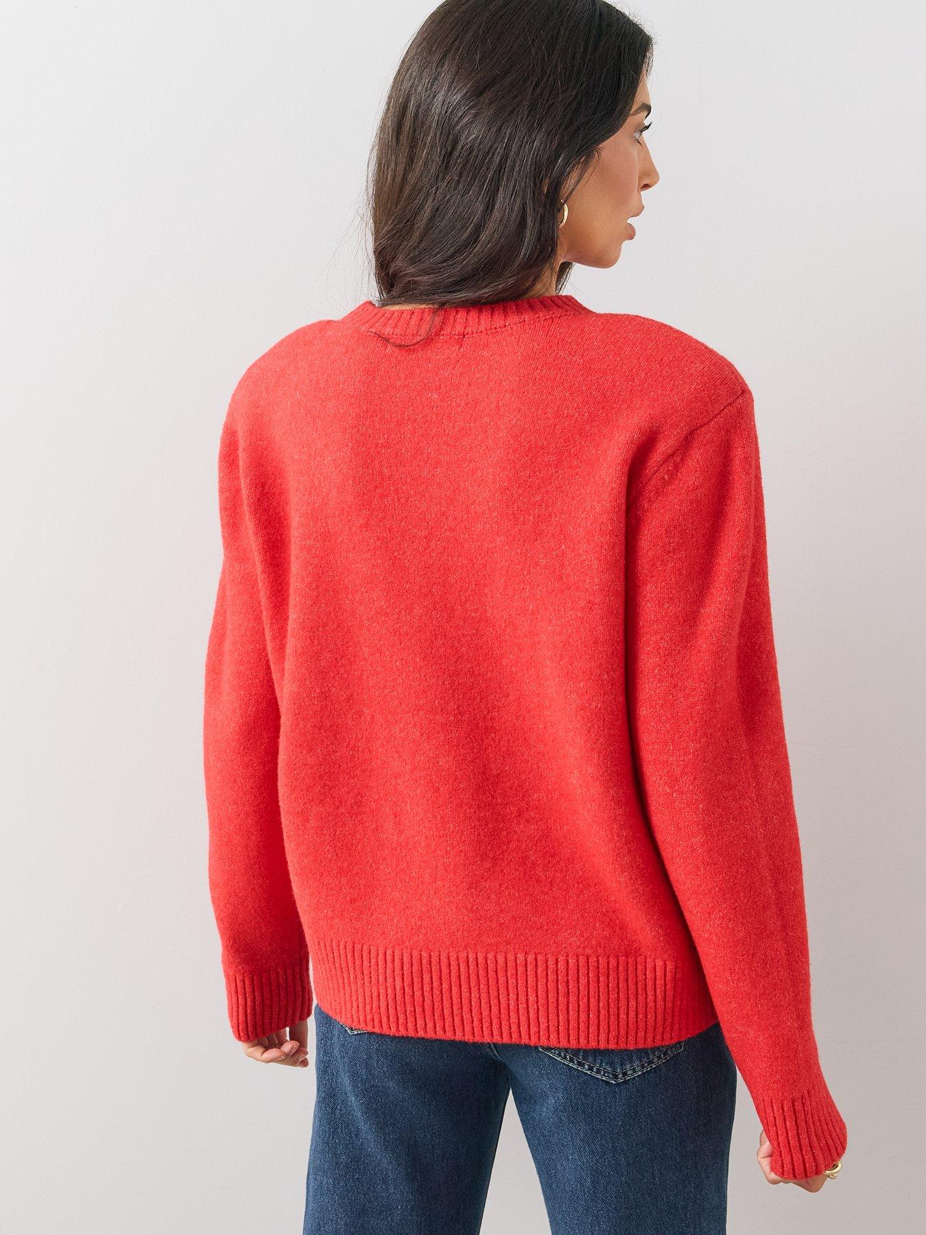 Image 2 of 6 of The Very Collection Womens Detachable Shoulder Pads Jumper - Red
