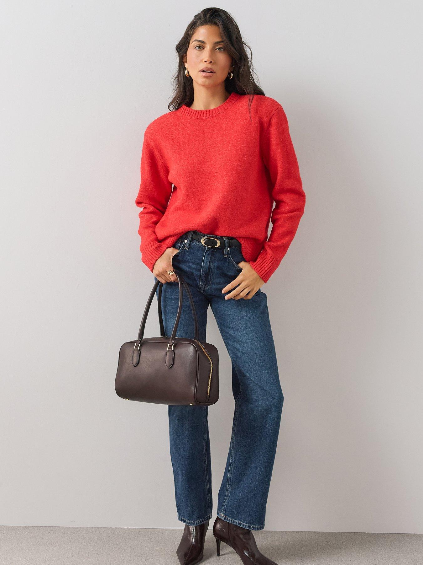 Image 3 of 6 of The Very Collection Womens Detachable Shoulder Pads Jumper - Red