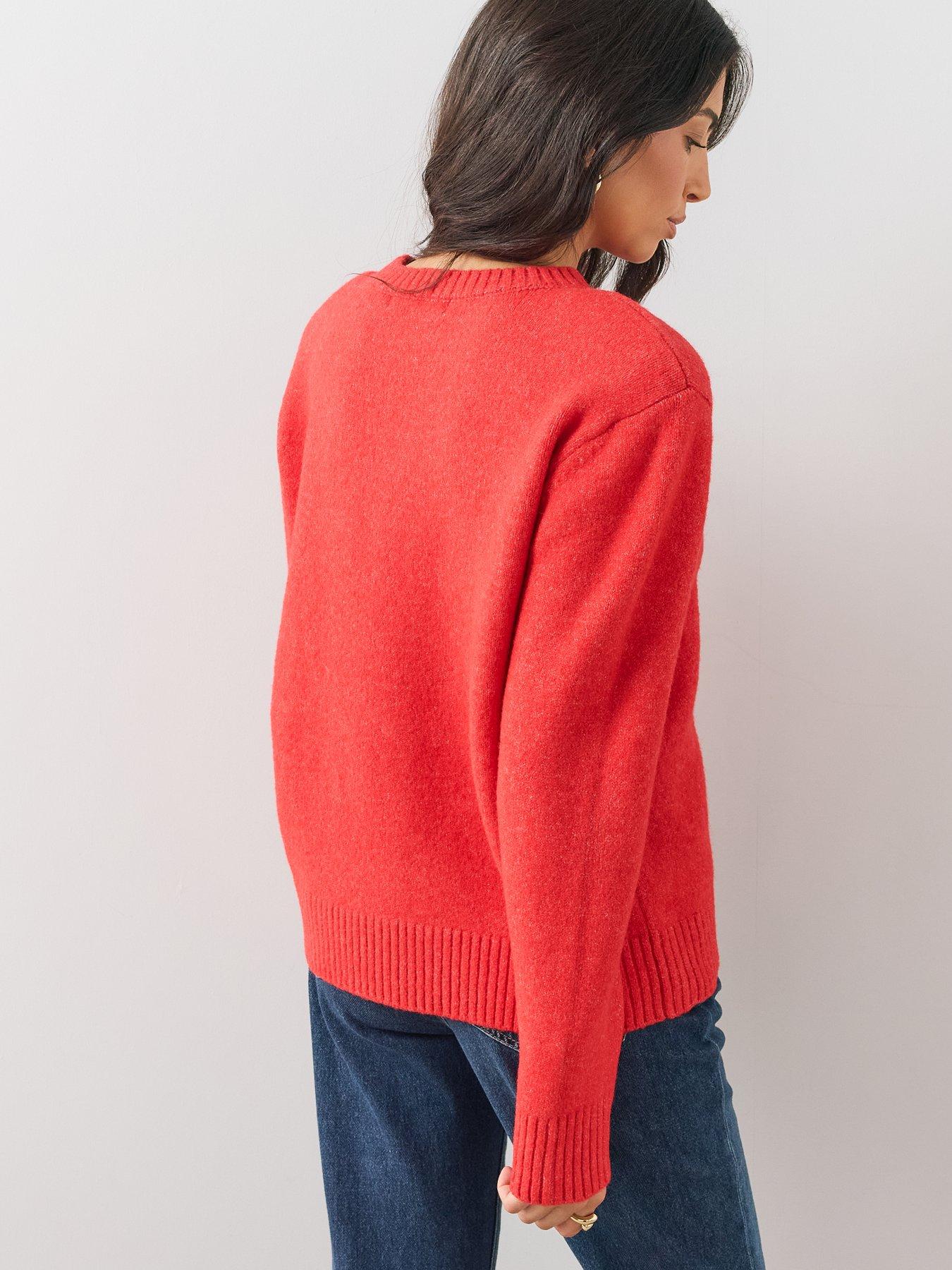 Image 5 of 6 of The Very Collection Womens Detachable Shoulder Pads Jumper - Red