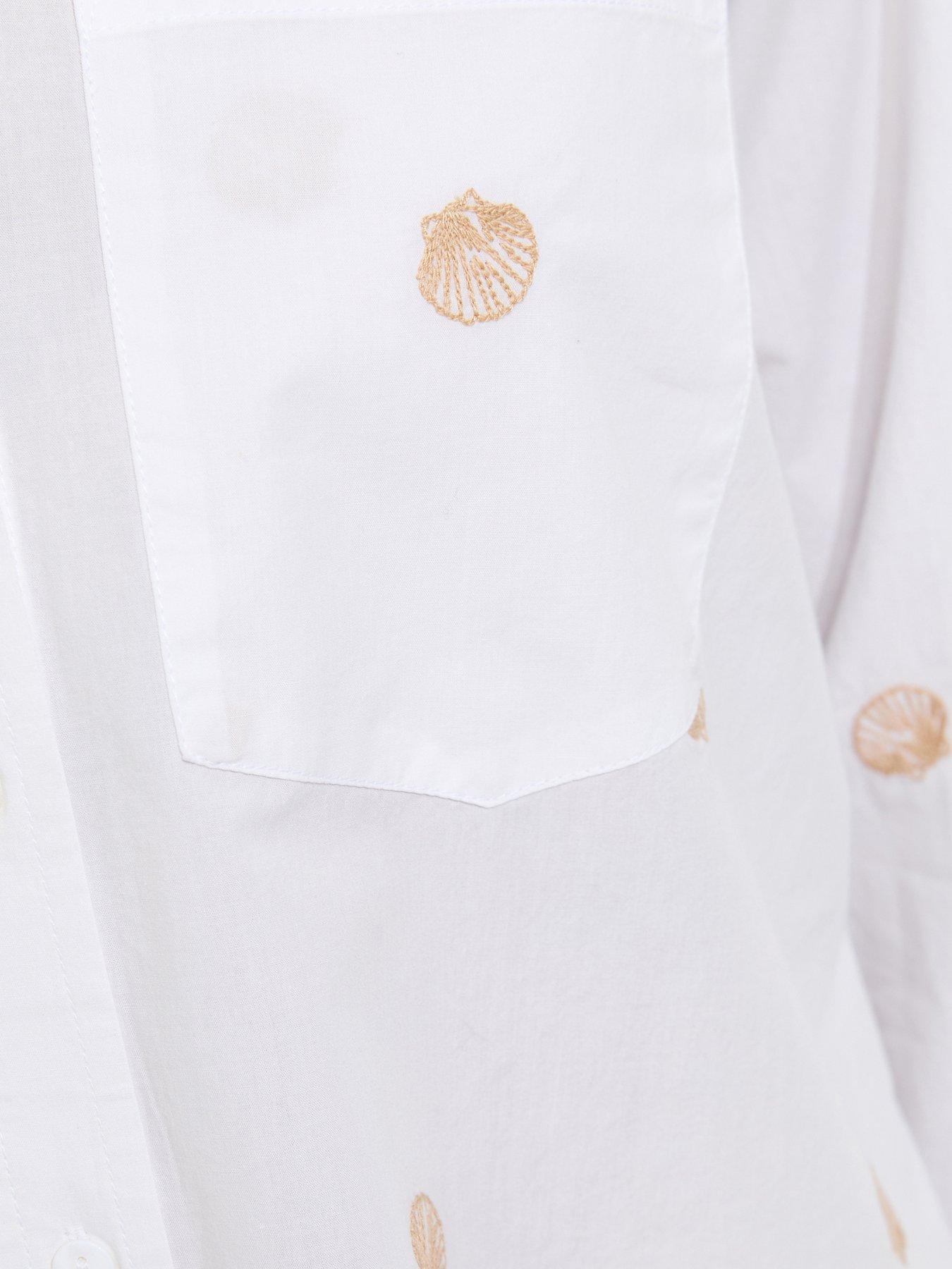 Image 2 of 3 of New Look Cotton Embroidered Shell Long Sleeve Shirt - White