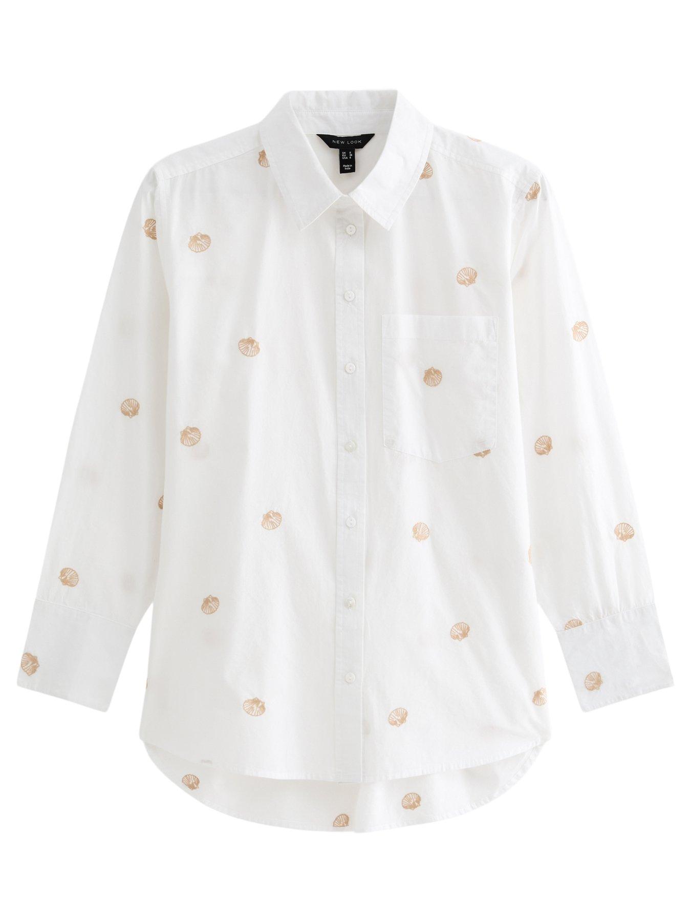 Image 3 of 3 of New Look Cotton Embroidered Shell Long Sleeve Shirt - White