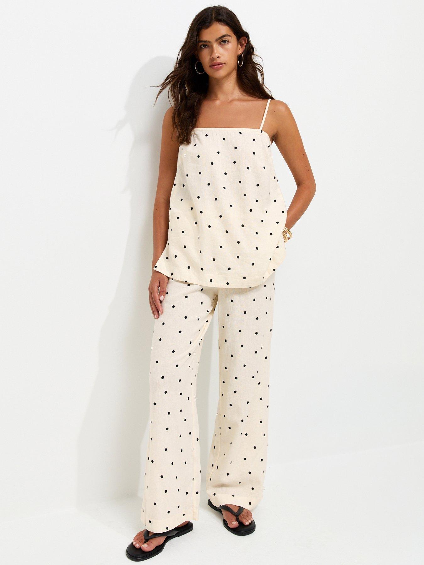 New Look Linen Rich Polka Dot Removable Strap Bandeau Top - Cream