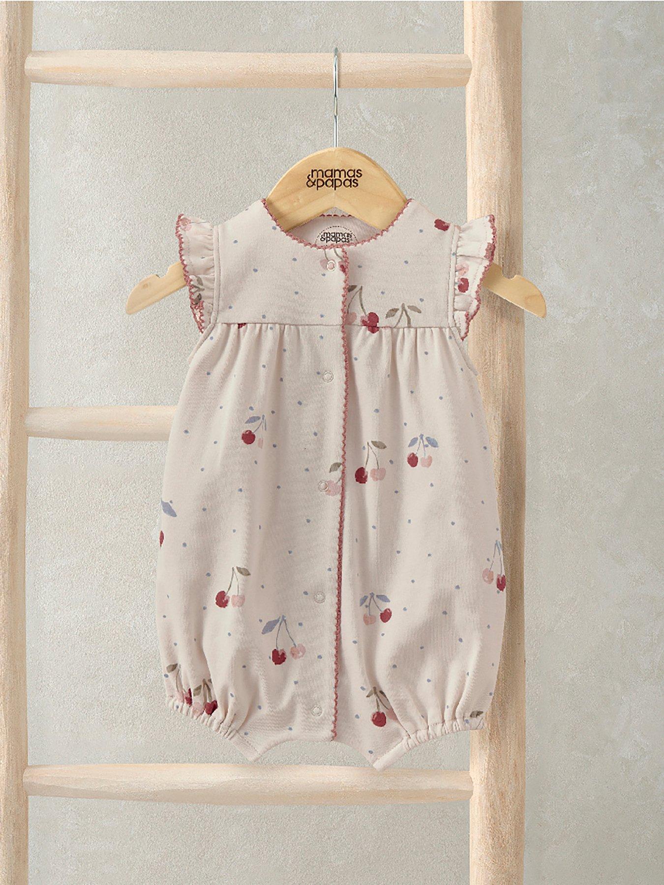 Mamas & Papas Baby Girls Cherry All Over Print Shortie Romper - Beige