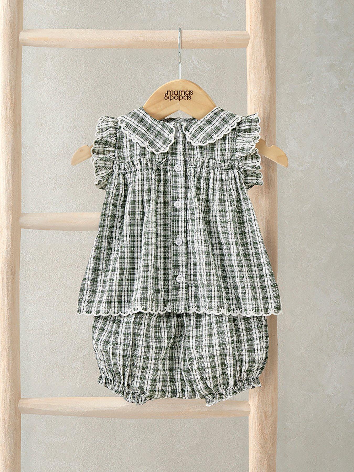 Mamas & Papas Baby Girls 2 Piece Gingham Blouse & Bloomers Set - Green