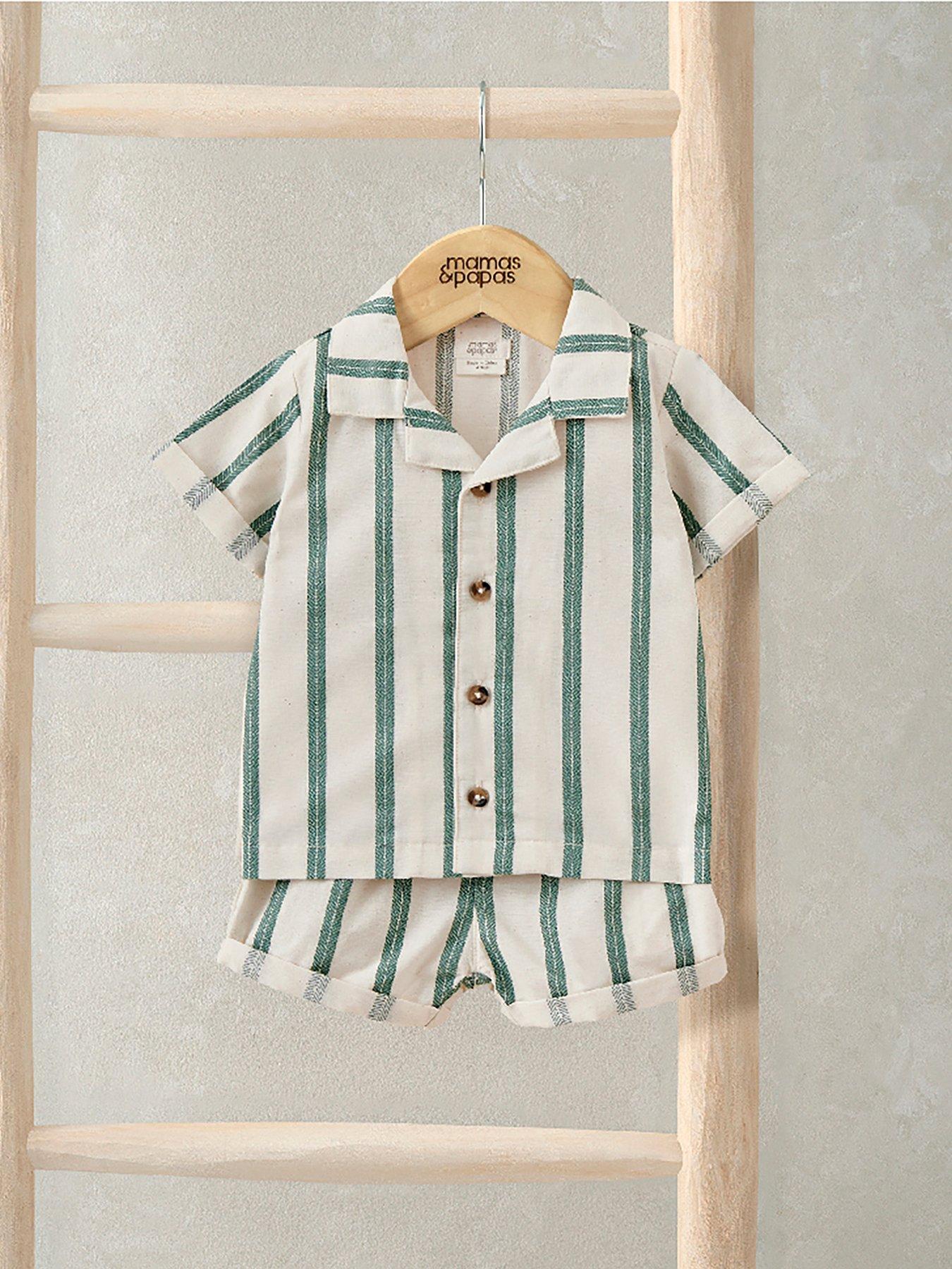 mamas-papas-baby-boys-2-piece-stripe-shirt-shorts-outfit-set-green