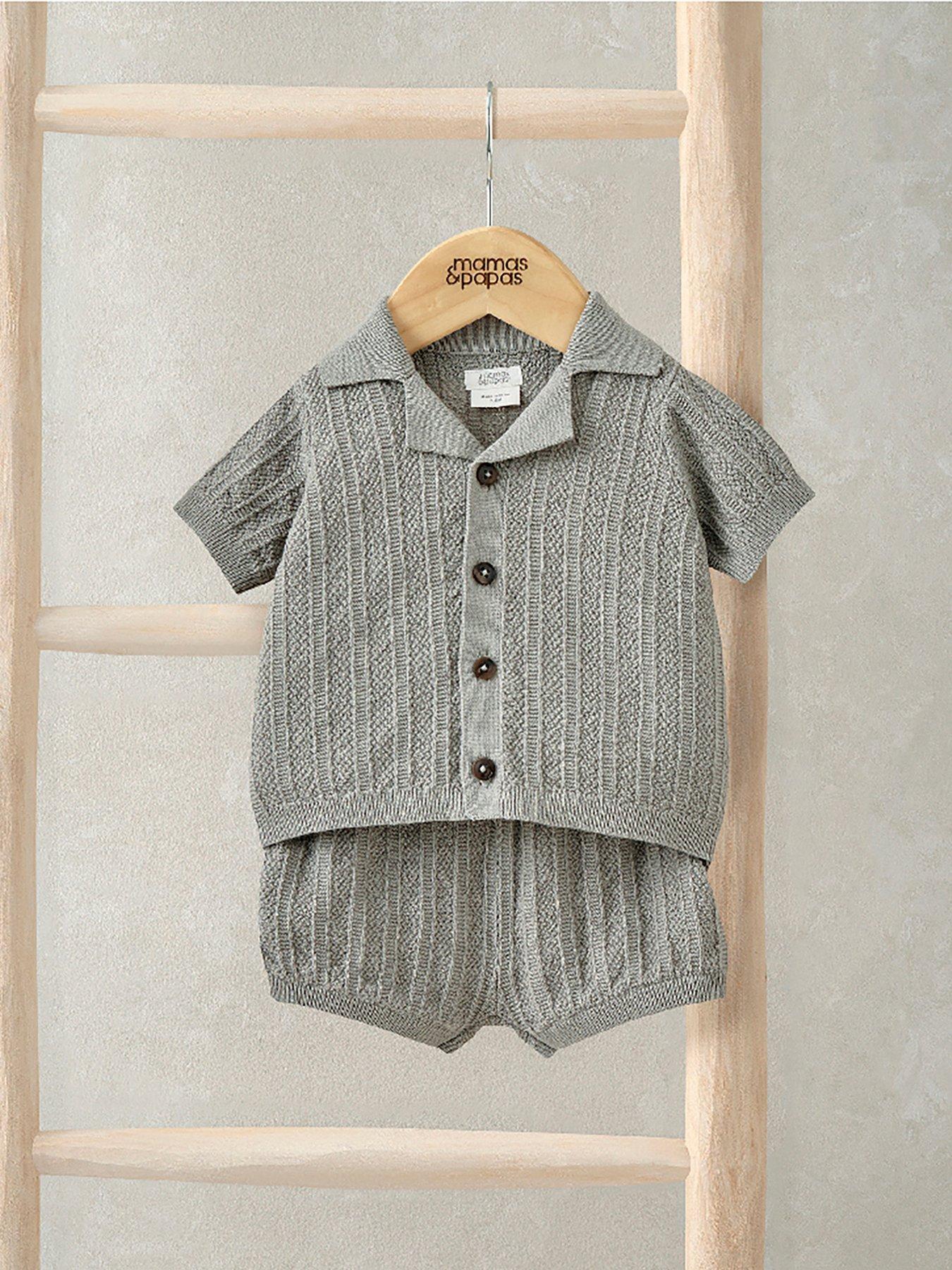 Mamas & Papas Baby Boys 2 Piece Knitted Shirt & Shorts Outfit Set - Green