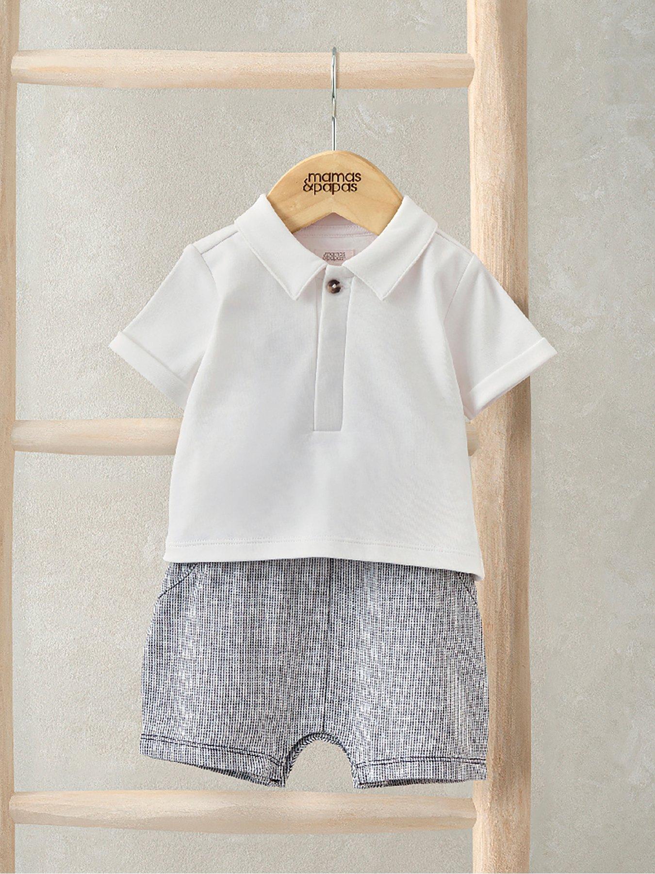 Mamas & Papas Baby Boys Mock Suit Shirt-and-shorts Romper - Blue