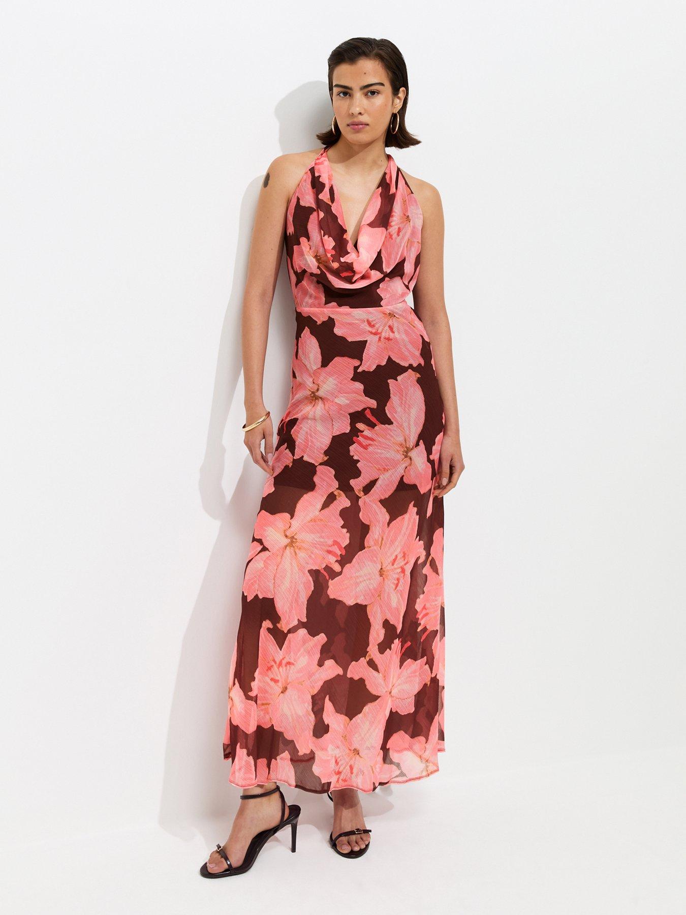 mango chiffon ruffle dress pink Pink Boho Occasion Dresses Uk Mango Chiffon Ruffle Maxi Dress Dusky Pink  Very