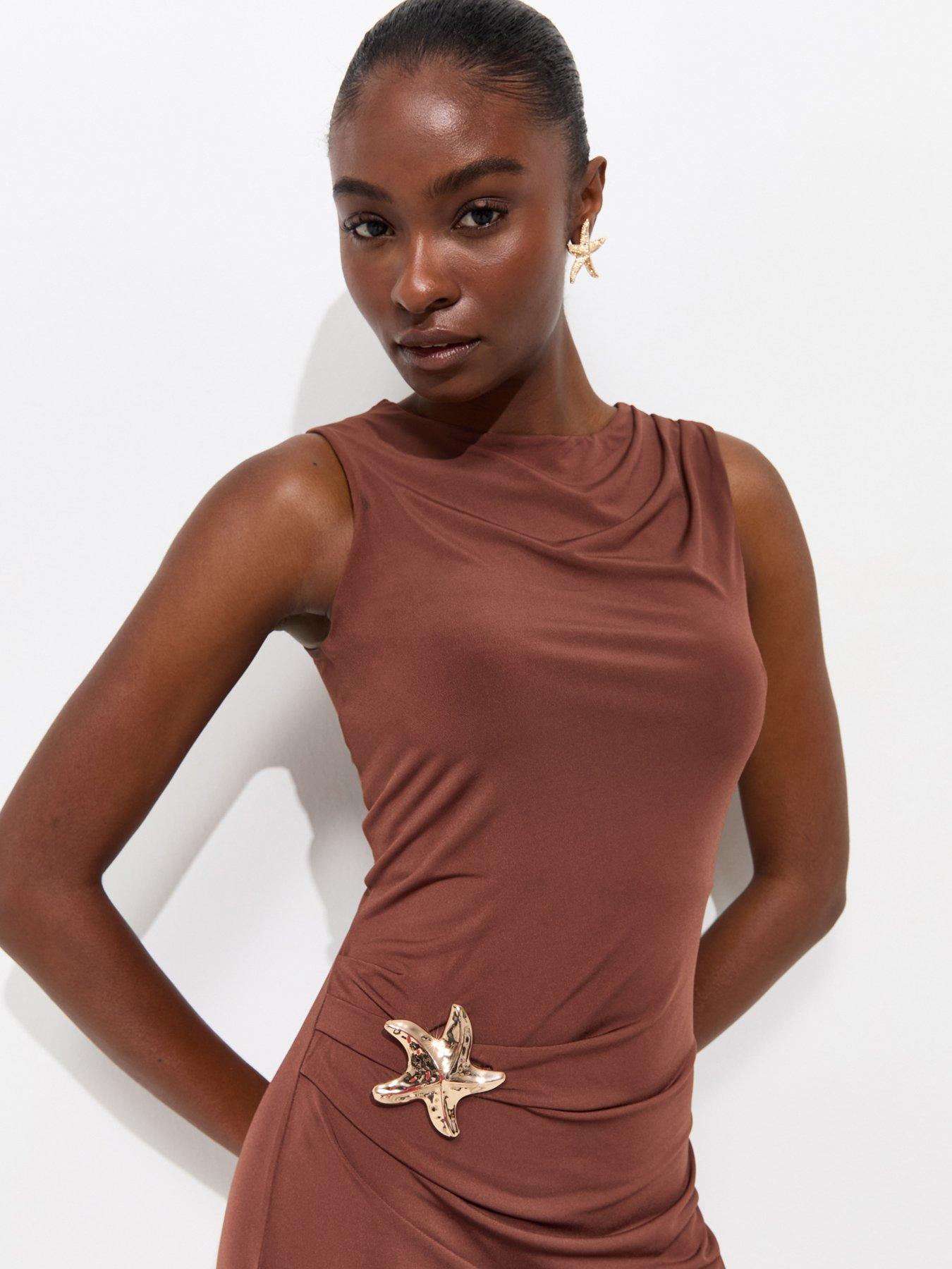 Image 4 of 5 of New Look Starfish Charm Racerback Midi Dress - Dark Brown