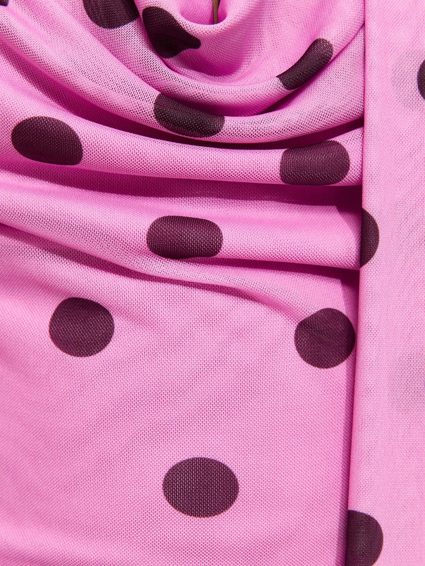 Image 5 of 5 of New Look Polka Dot Cowl Neck Scarf Trim Midi Dress - Pink