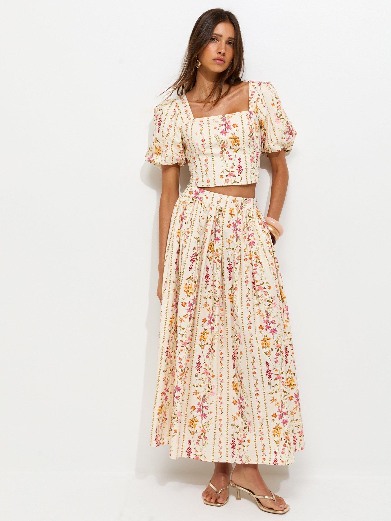 New Look Floral Print Midi Co-ord Skirt - Cream