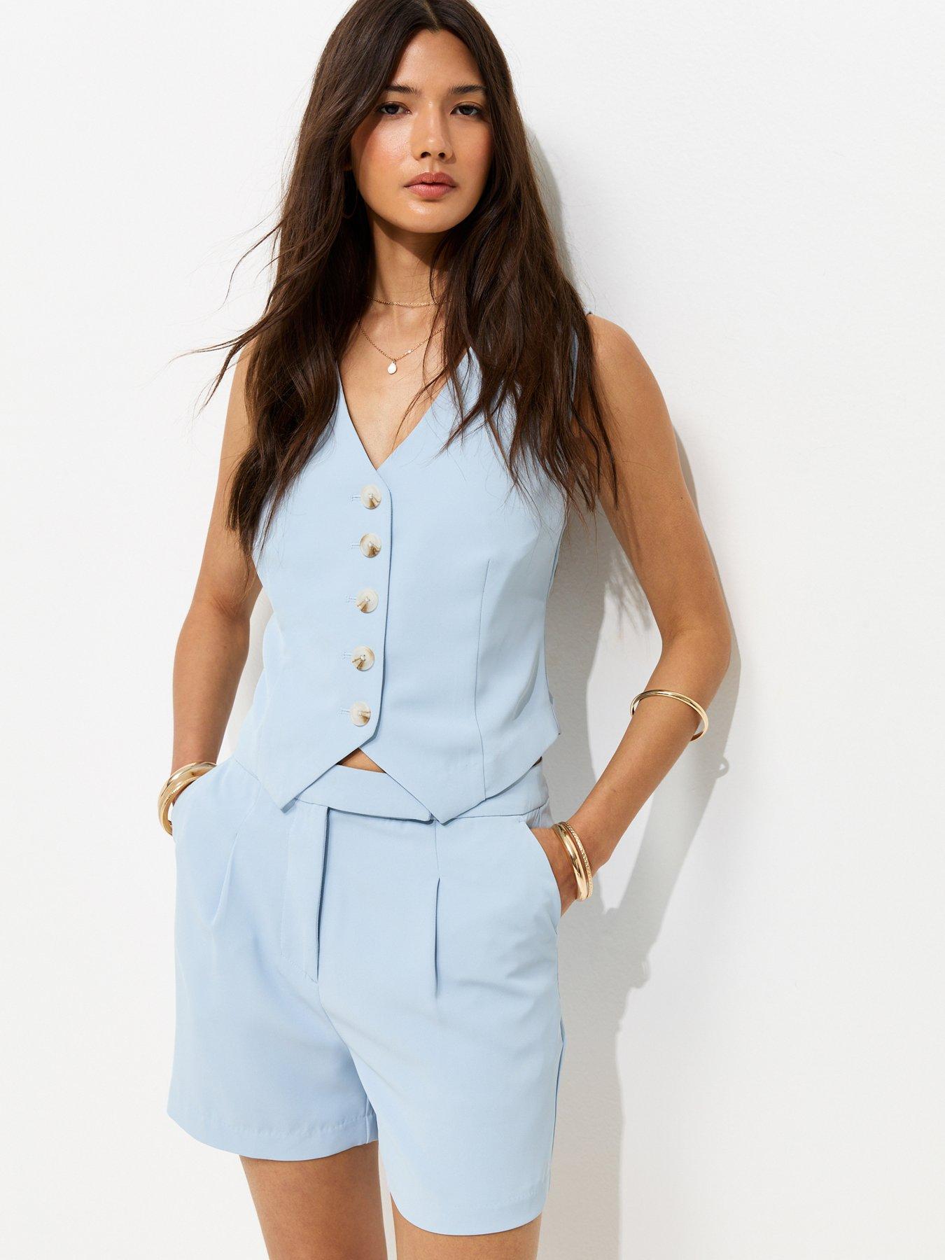New Look Tailored Tab Waist Co-ord Shorts - Light Blue
