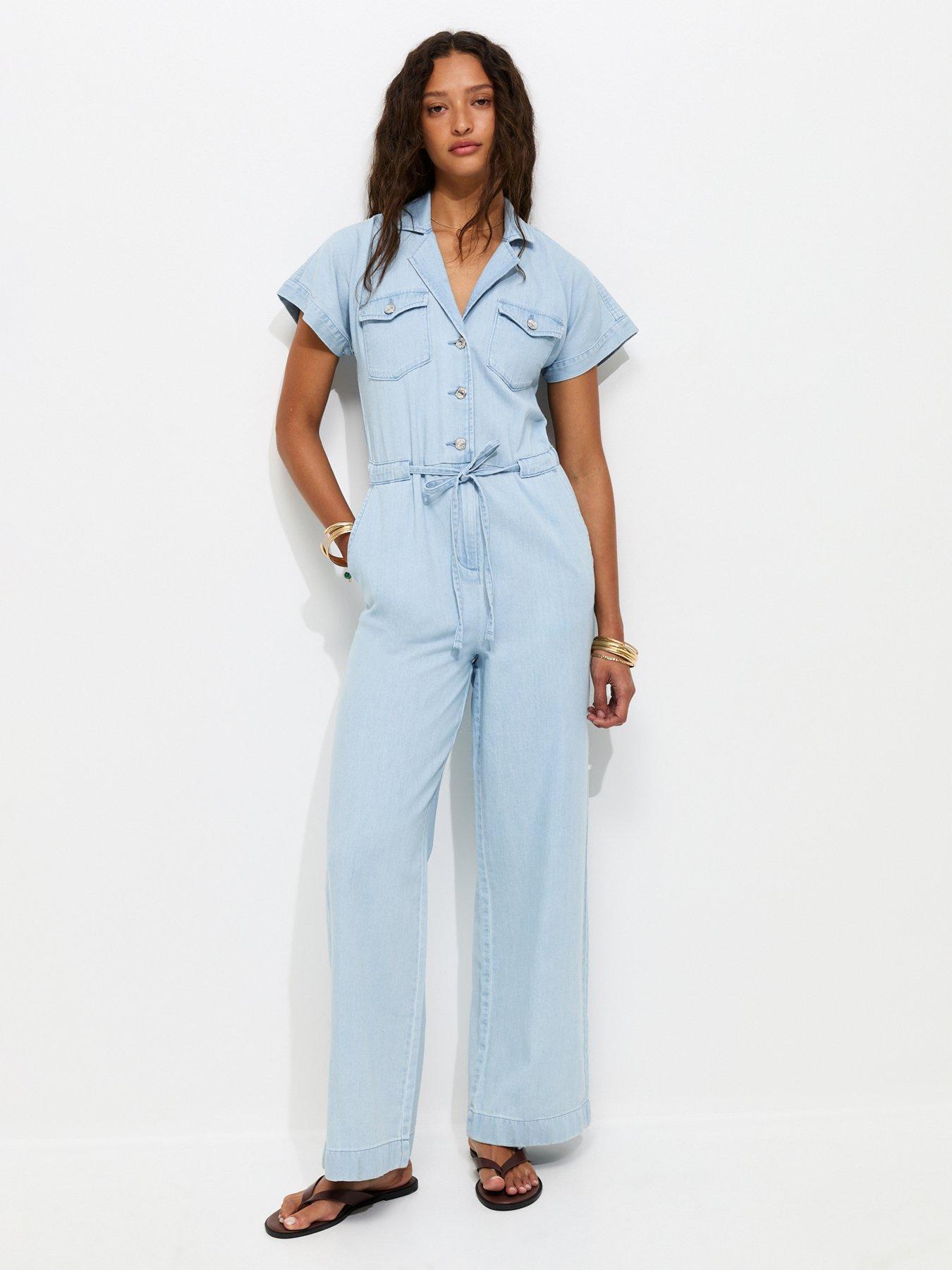 New Look Denim Short Sleeve Jumpsuit - Light Blue