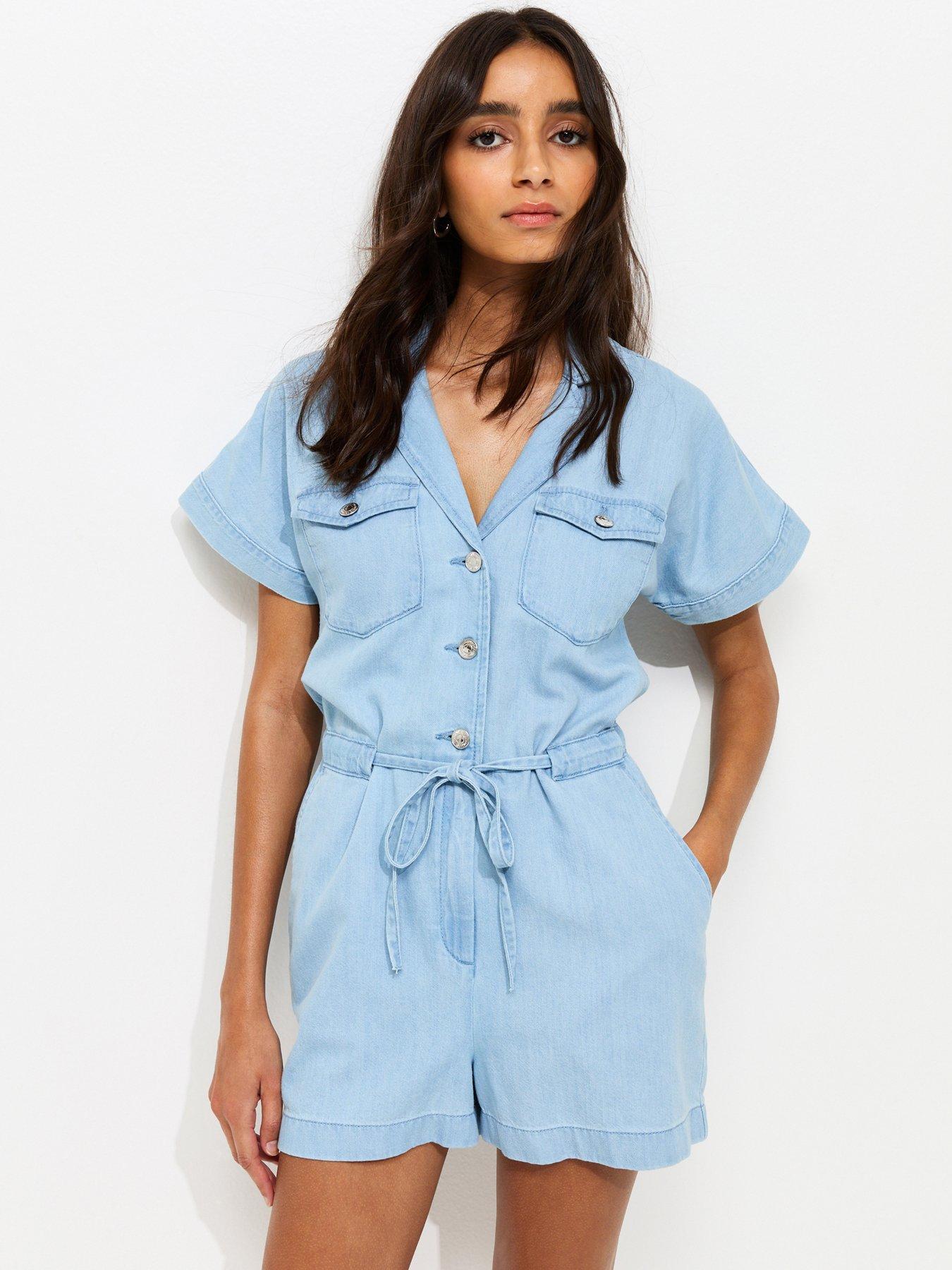 New Look Light Blue Wash Denim Playsuit
