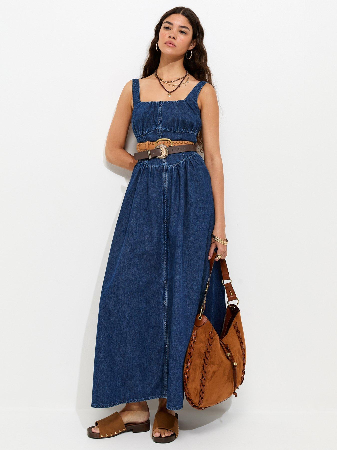 denim milkmaid dress New Look Cotton Milkmaid Denim Midi Dress - Blue