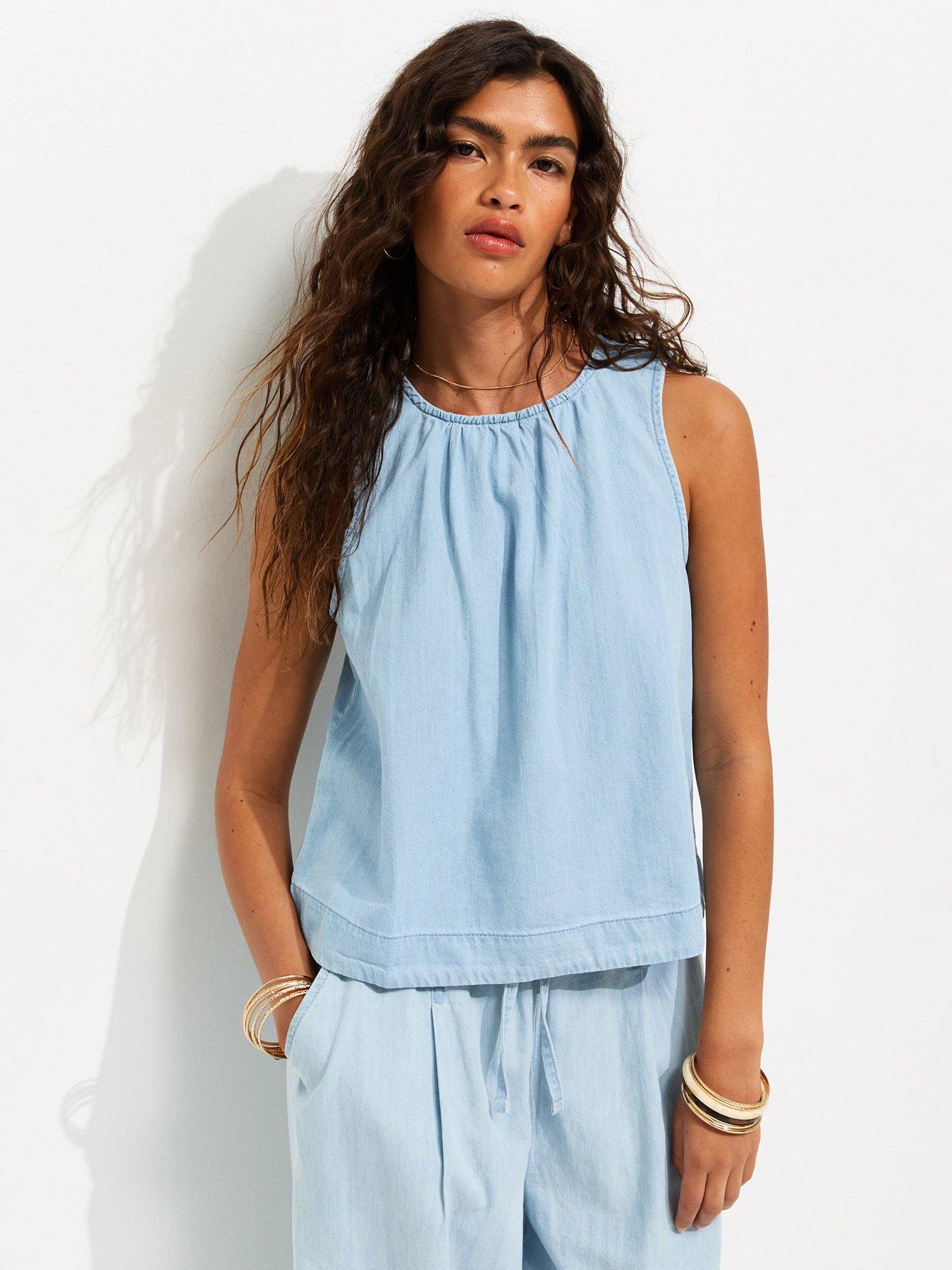 New Look Denim Sleeveless Top - Light Blue