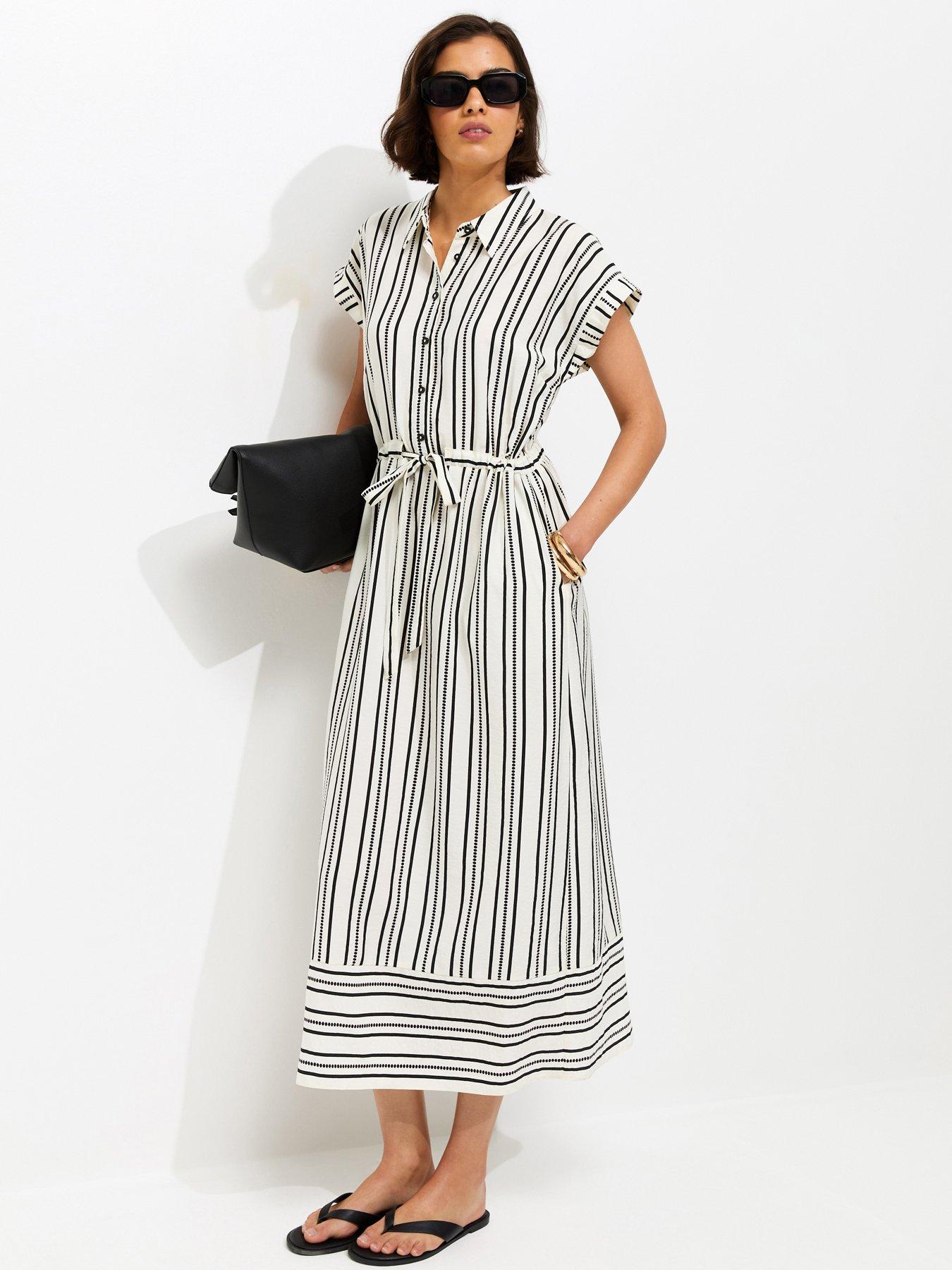 New Look Striped Striped Midi Shirt Dress - Cream