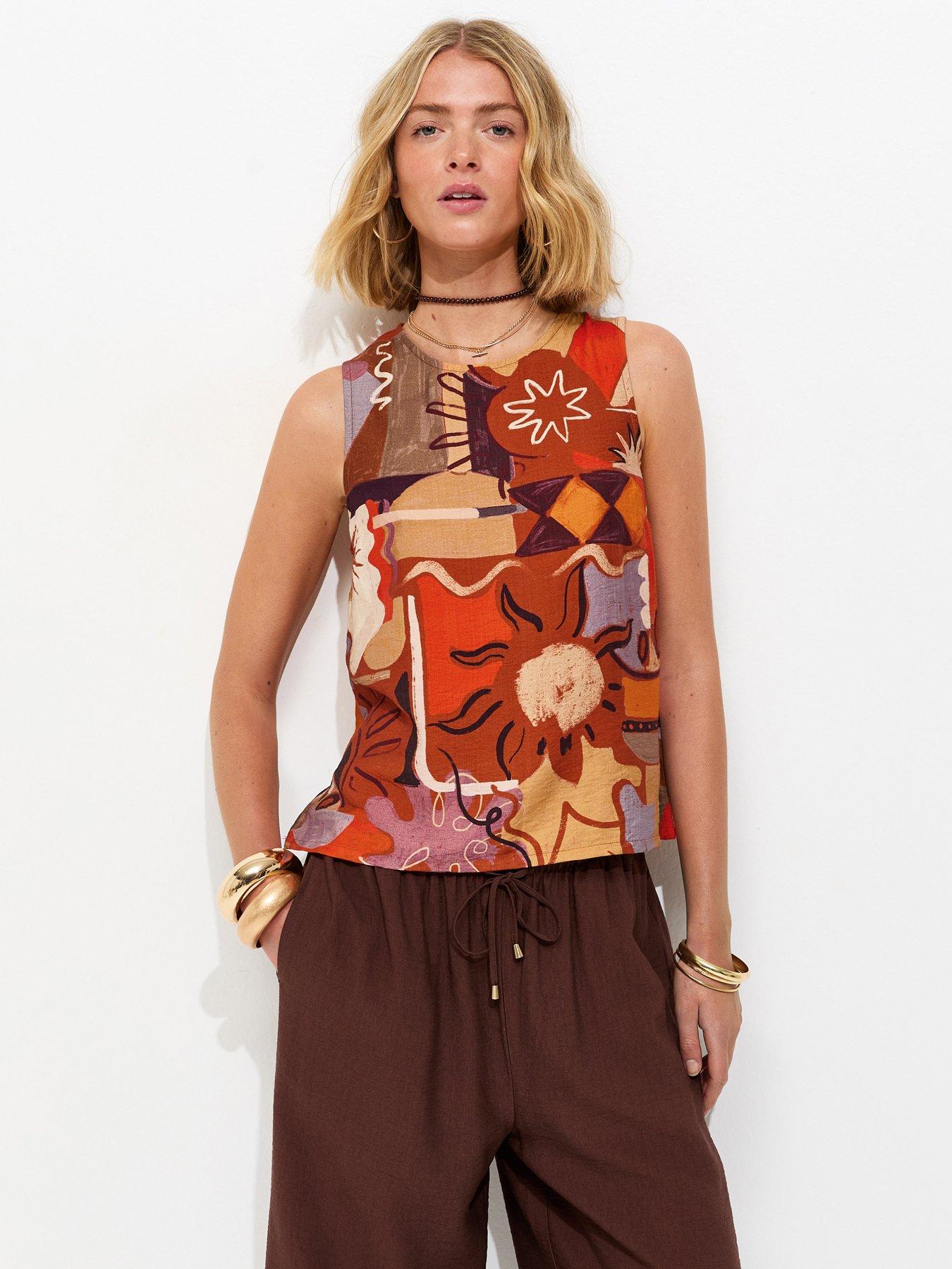 New Look Abstract Floral Print Sleeveless Top - Orange