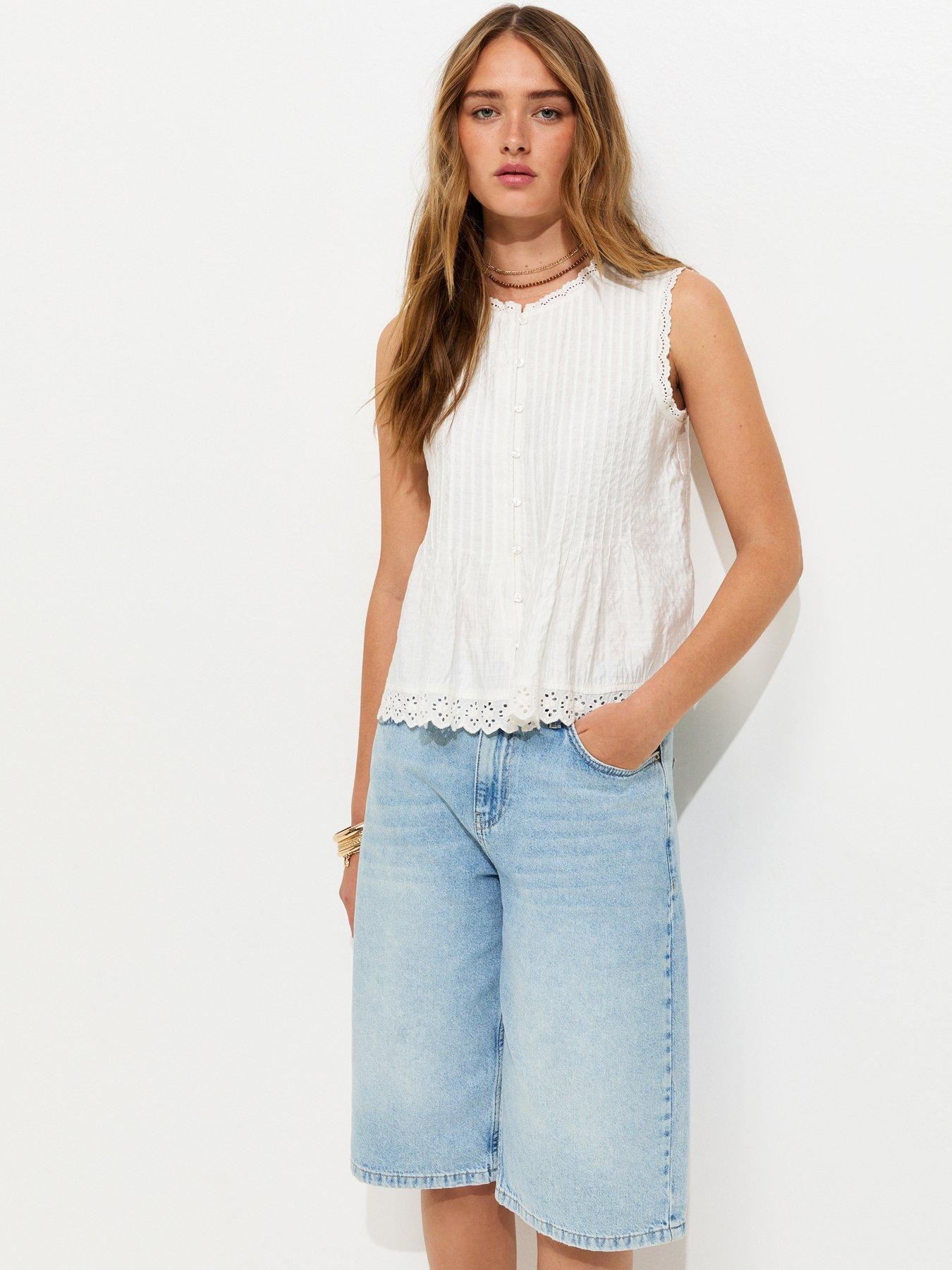 New Look Pintuck Button Front Sleeveless Top - White