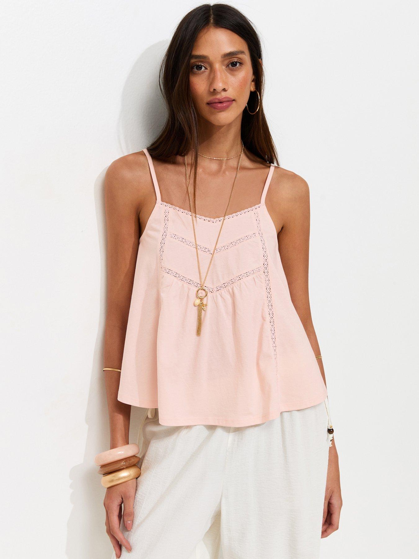 New Look Light Pink Lace Trim V-neck Cami Top