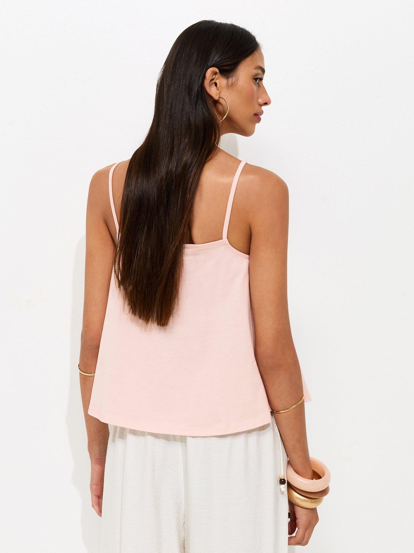 Image 2 of 5 of New Look Lace Trim V-Neck Cami Top - Light Pink