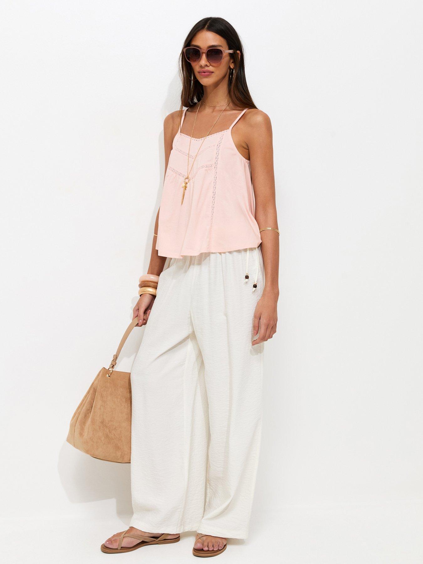 Image 3 of 5 of New Look Lace Trim V-Neck Cami Top - Light Pink