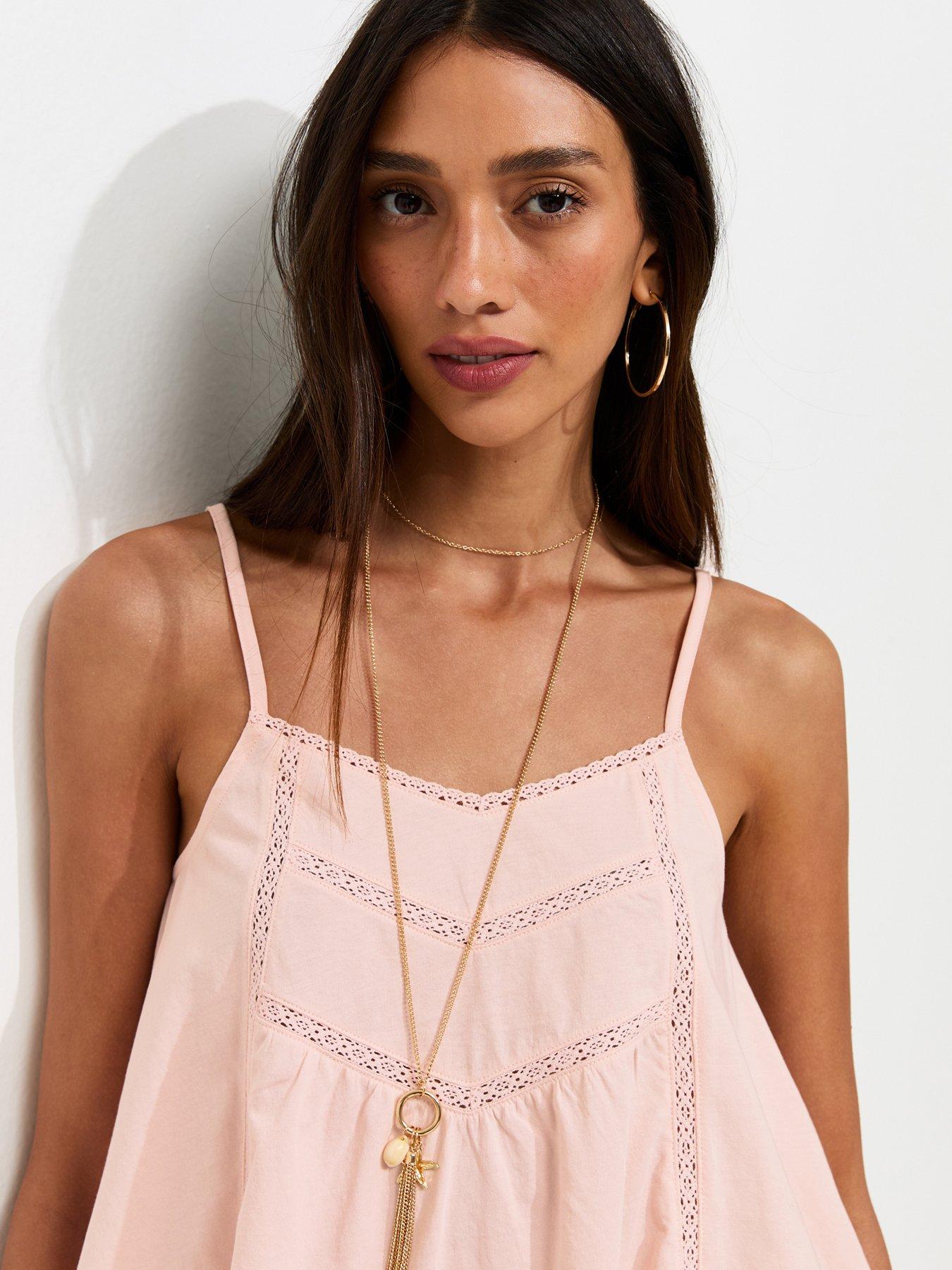 Image 4 of 5 of New Look Lace Trim V-Neck Cami Top - Light Pink