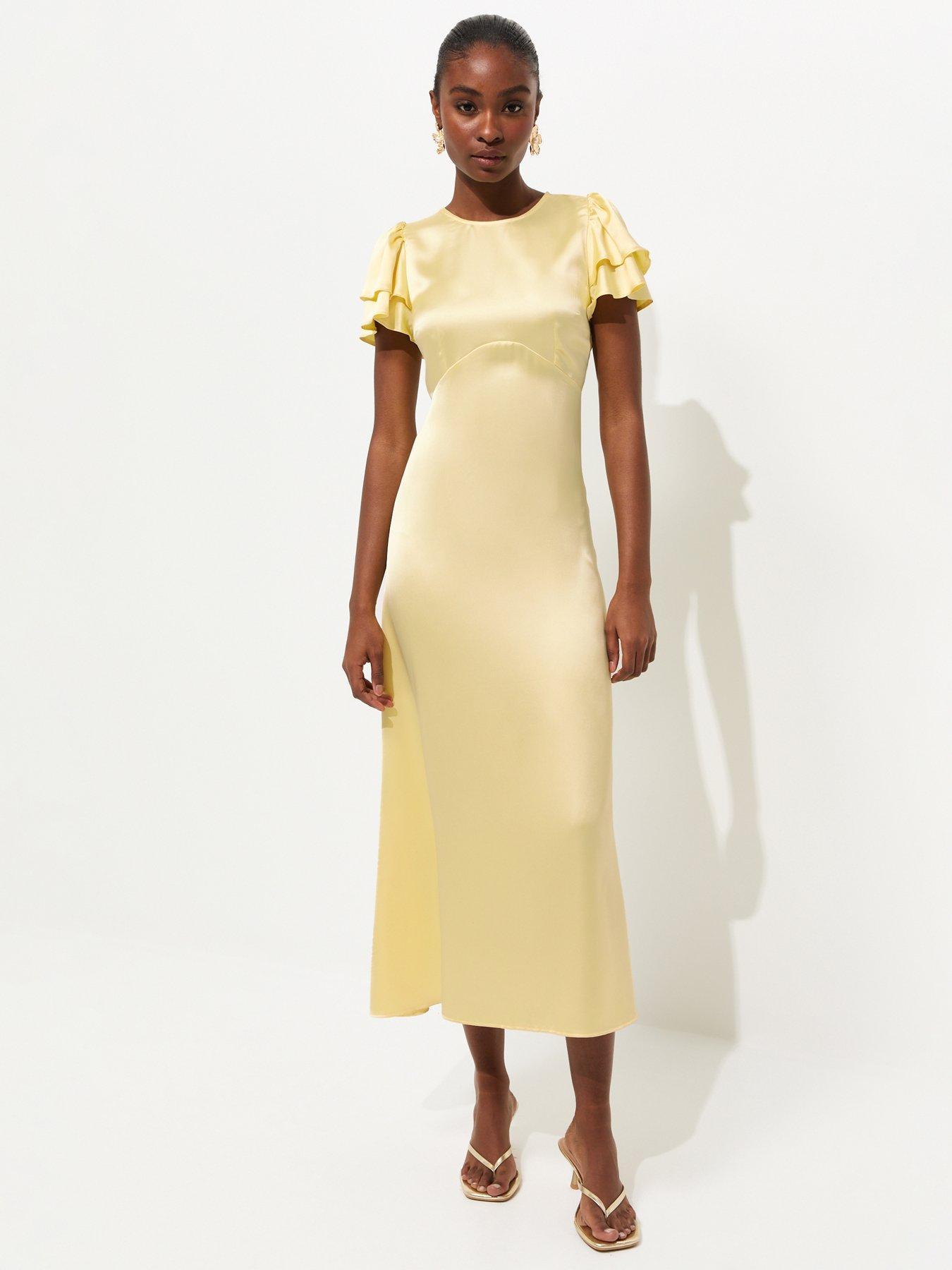 New Look Satin Flutter Sleeve Midi Dress - Light Yellow