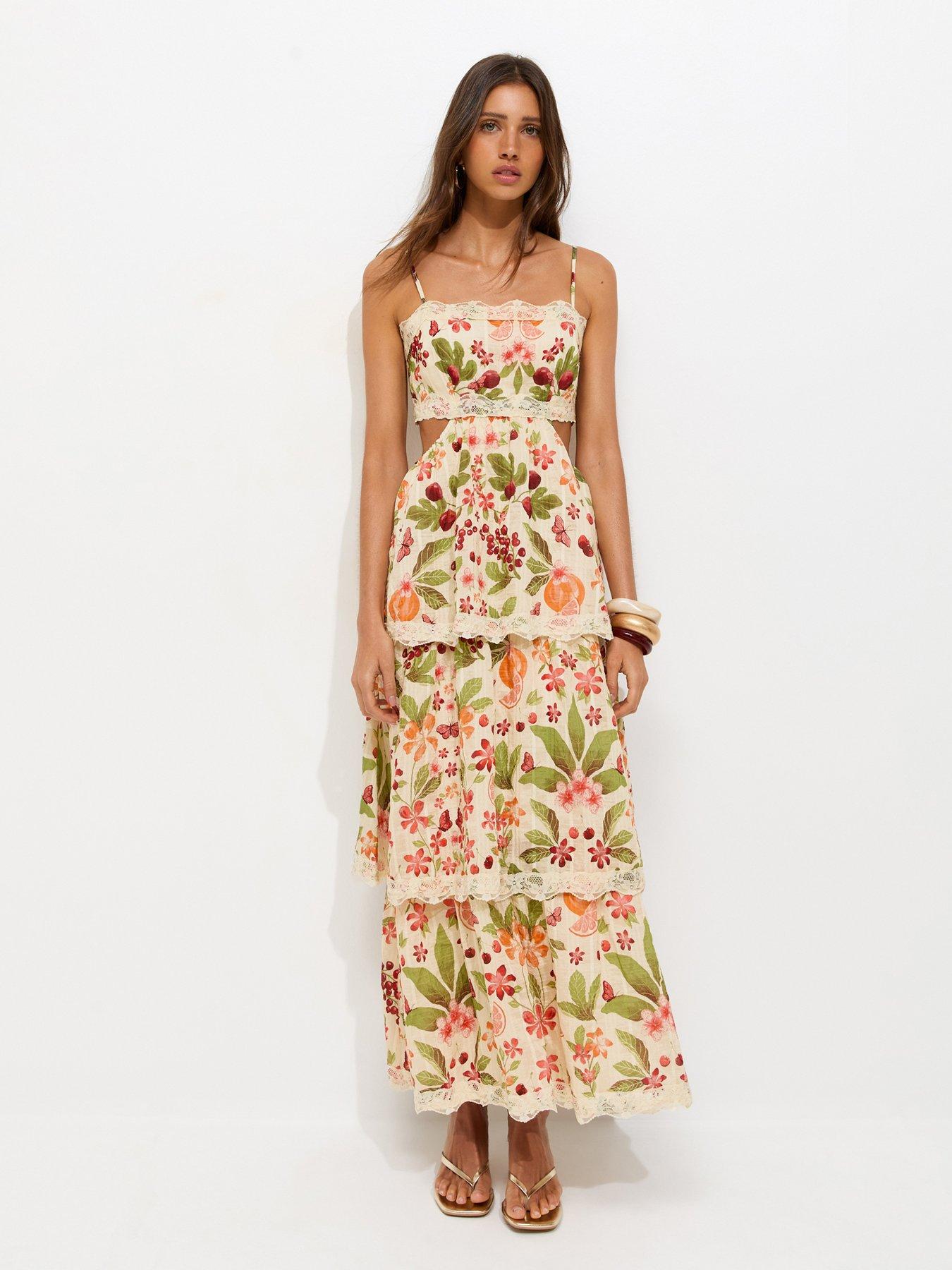 New Look Fruit Print Tiered Maxi Dress - Cream