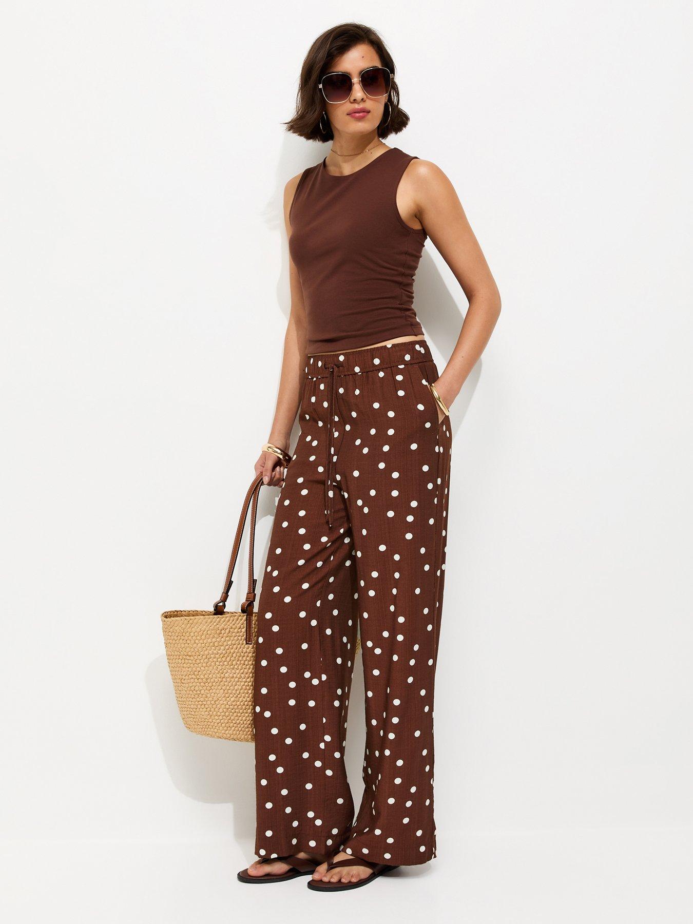 New Look Polka Dot Wide Leg Trousers - Brown