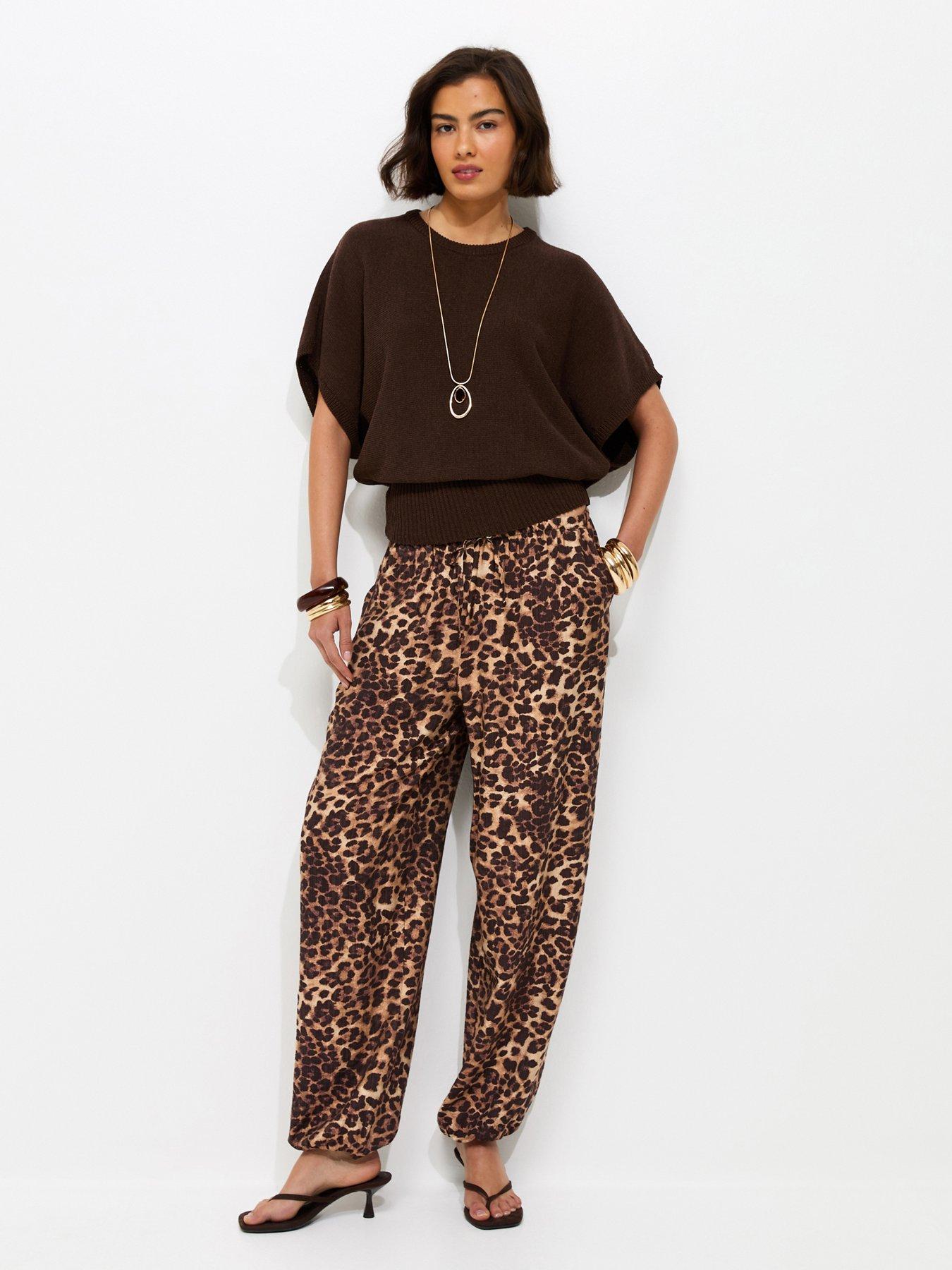 New Look Brown Animal Print Cuffed Trousers