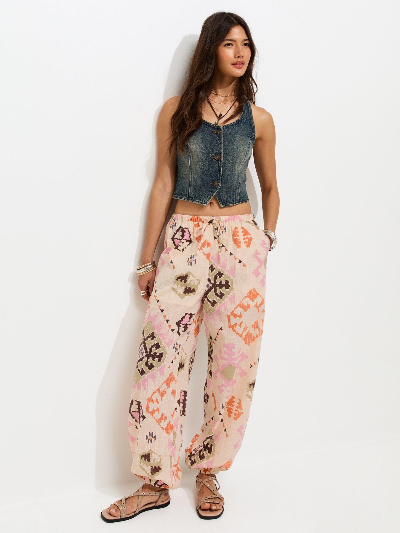 New Look Cotton Printed Cuffed Trousers - Multi