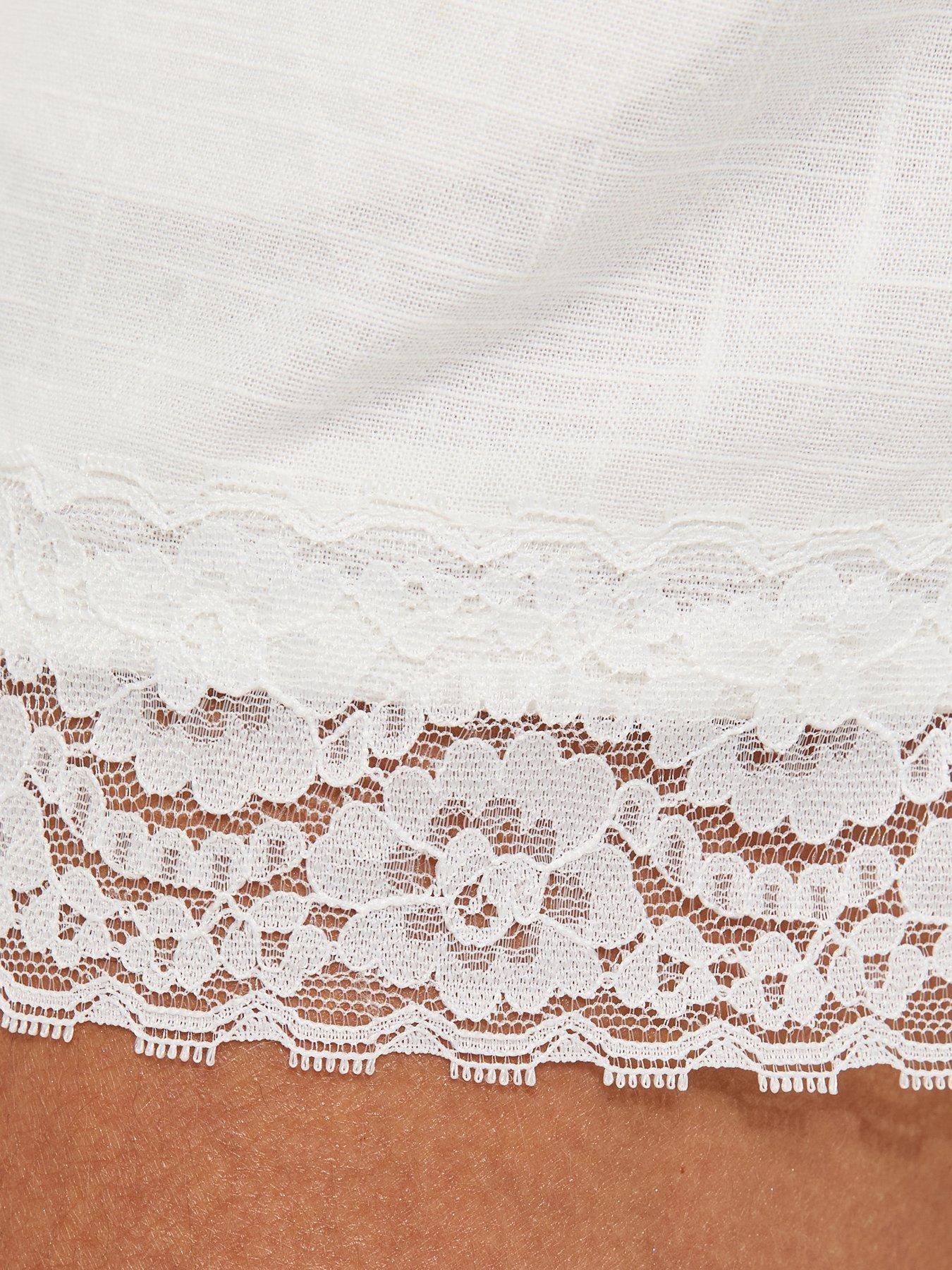 Image 5 of 5 of New Look Lace Trimmed Cotton Shorts - White