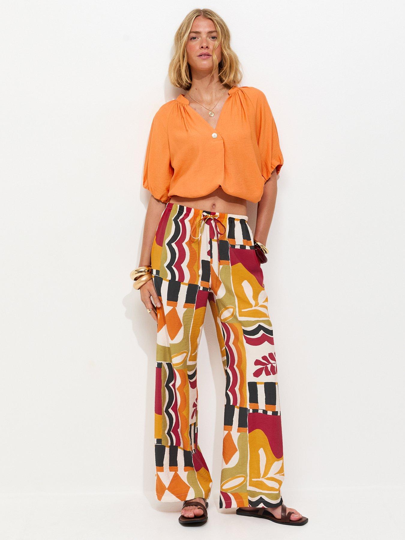 New Look Abstract Print Wide Leg Trousers - Multi