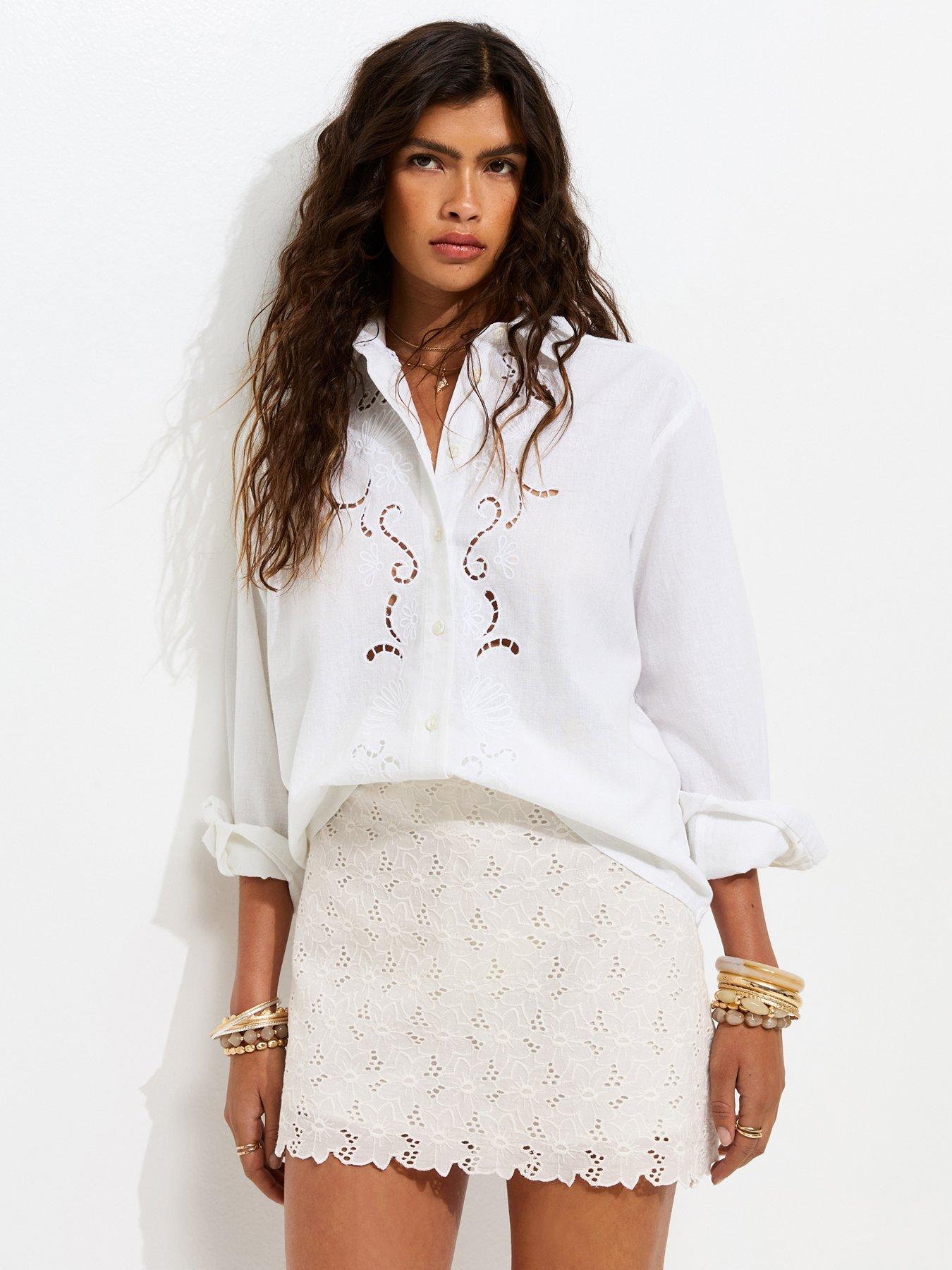 New Look Cotton Broderie Anglaise Floral Skort - White
