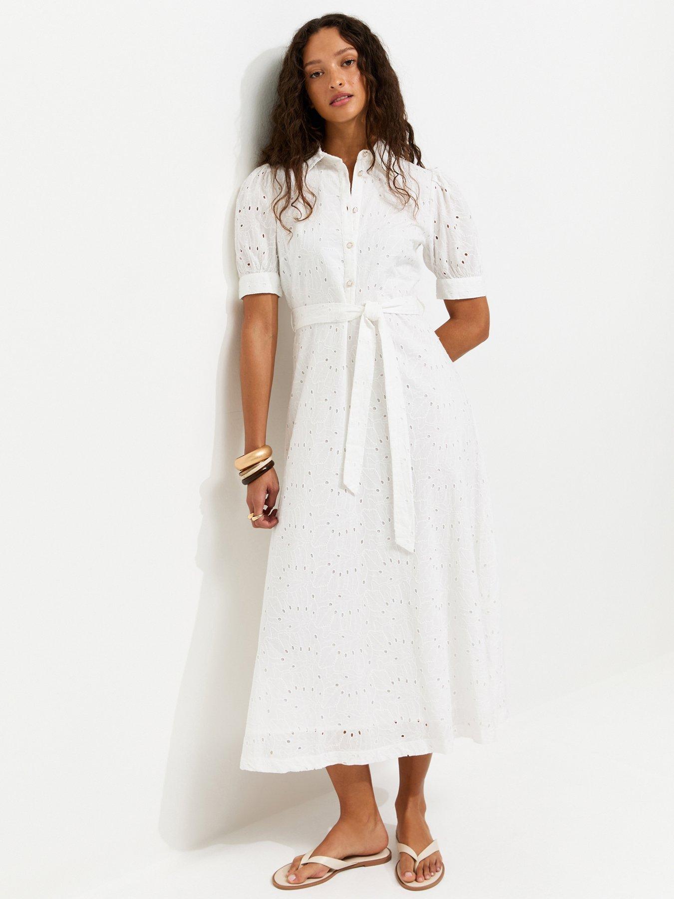 New Look Broderie Shirt Midi Dress - White