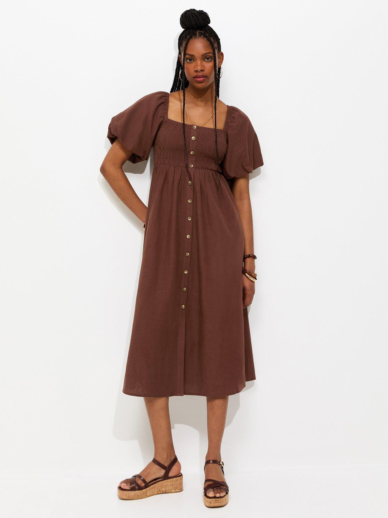 milkmaid dress brown Tie Detail Milkmaid Midaxi Dress
