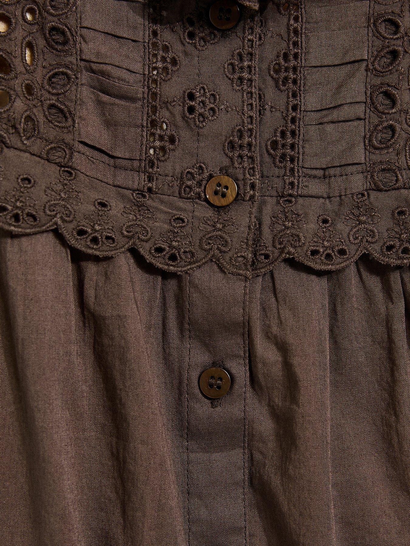 Image 6 of 6 of New Look Embroidered Button Front Cami Top - Brown