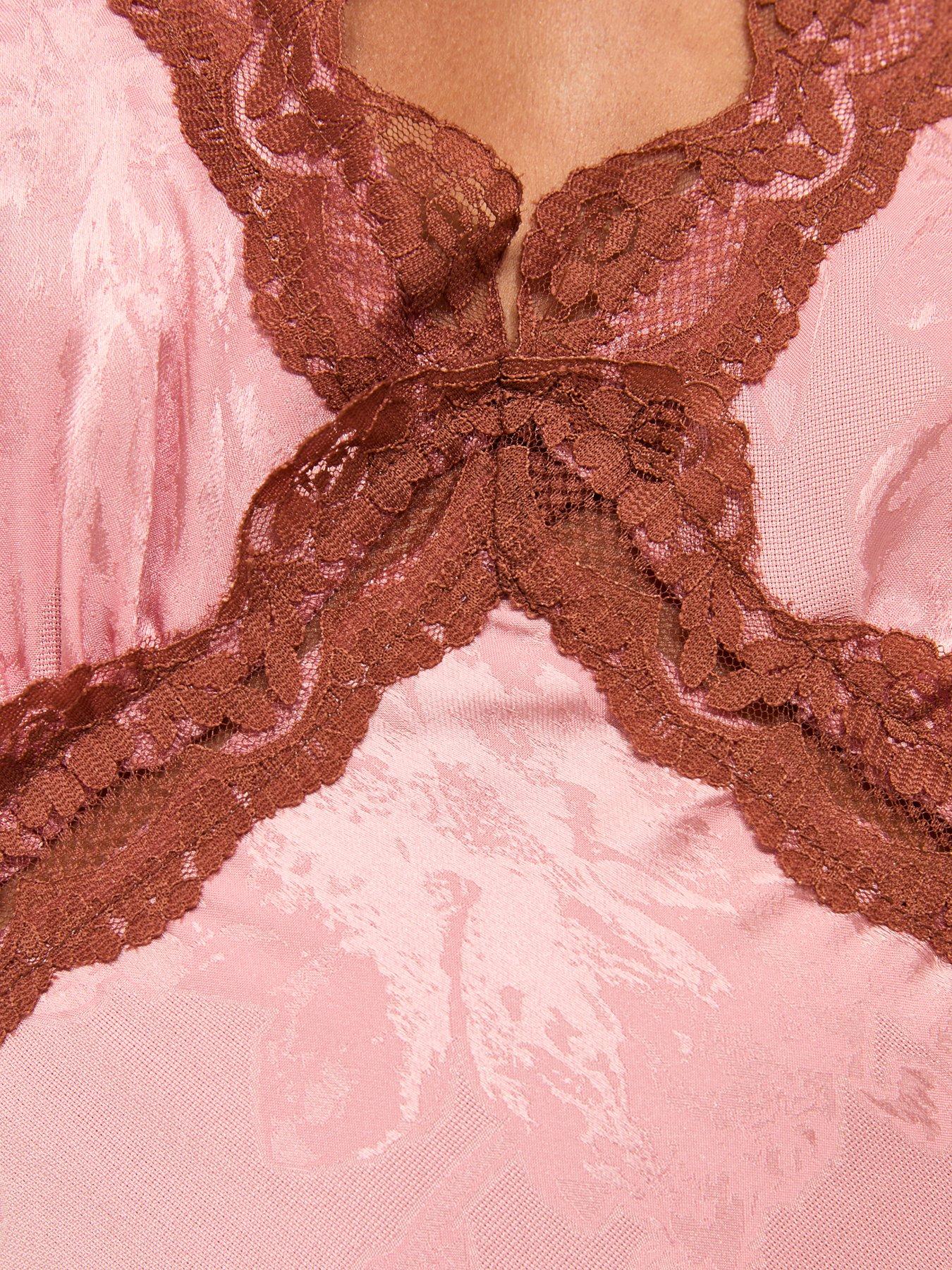 Image 5 of 5 of New Look Satin Jacquard Lace Trimmed Midi Dress - Pink