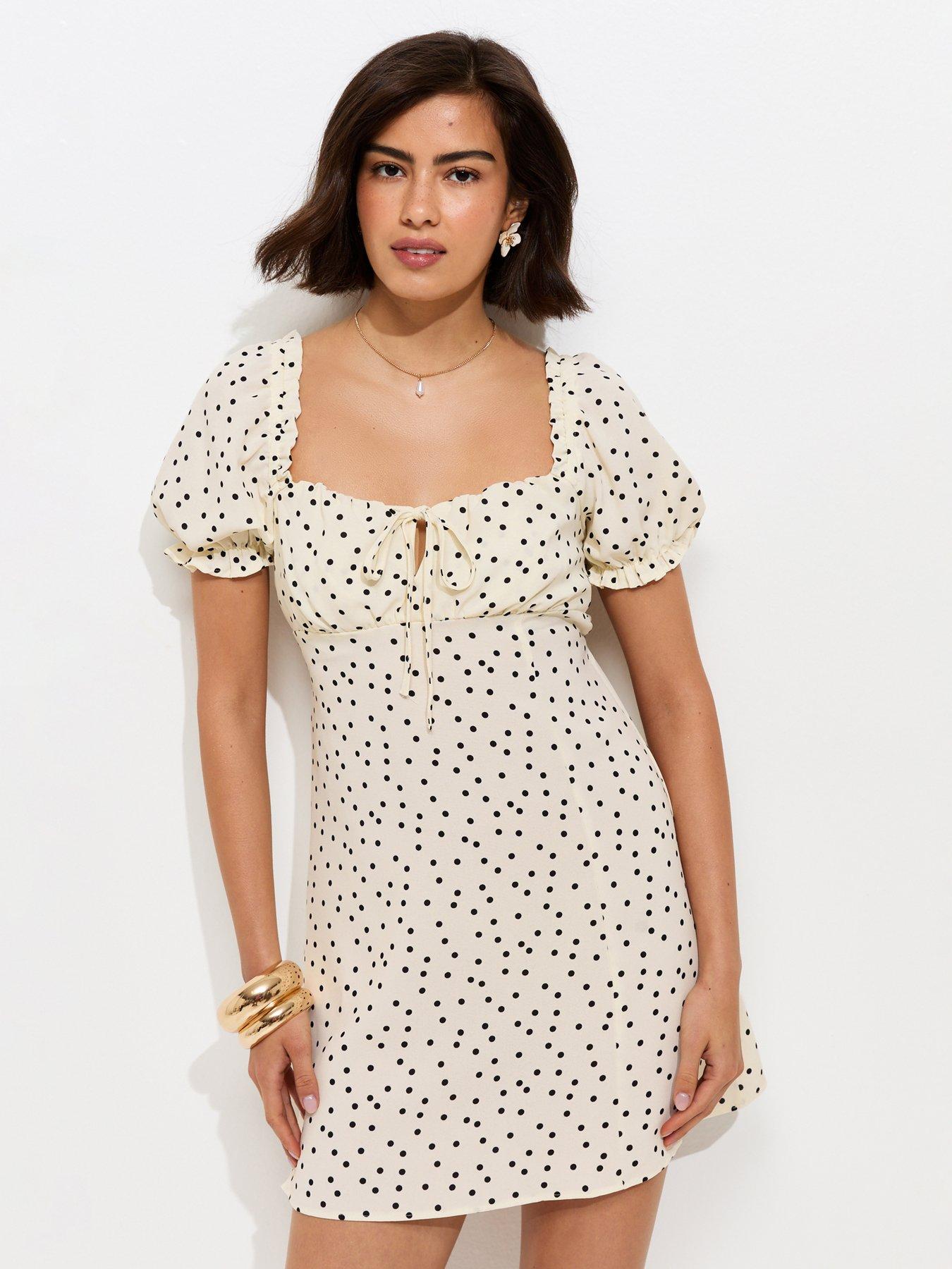 New Look Spot Print Milkmaid Mini Dress - White